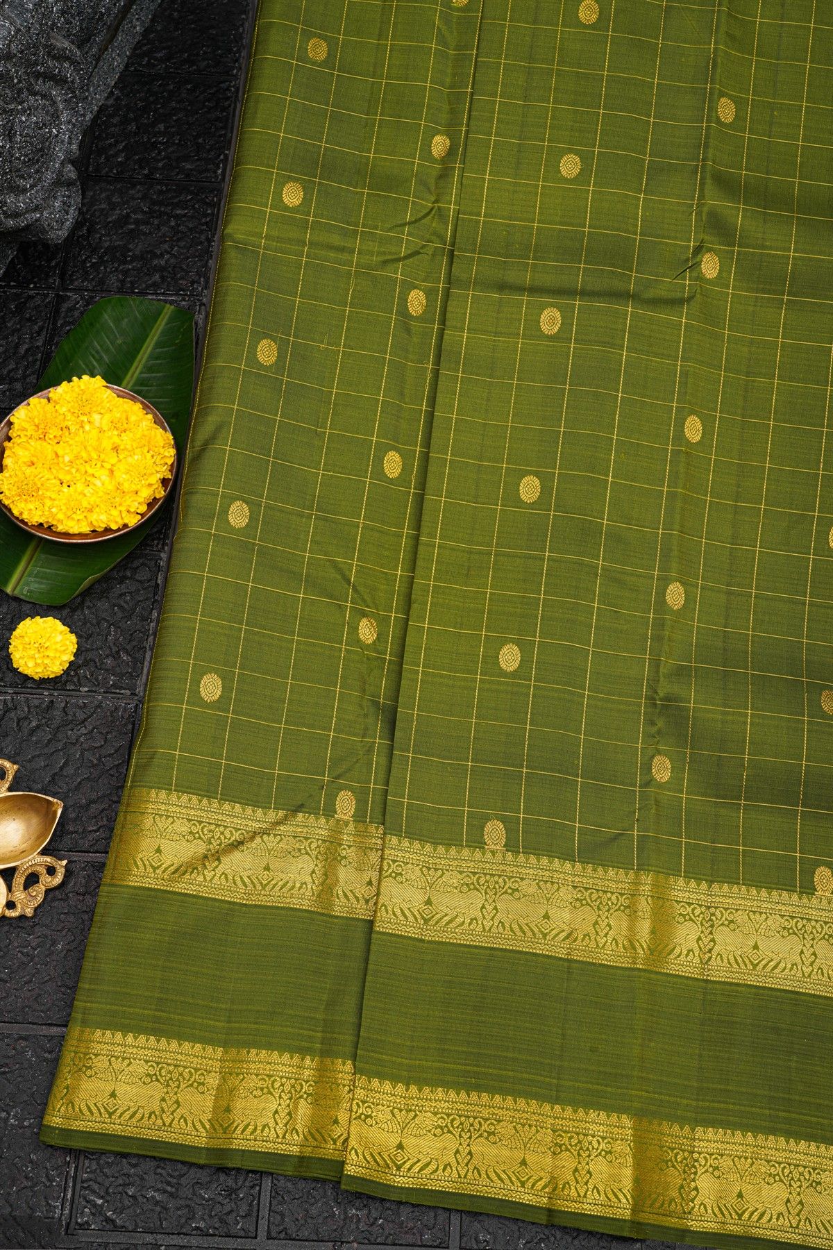 Kancheepuram Silk Mehendi Green Saree