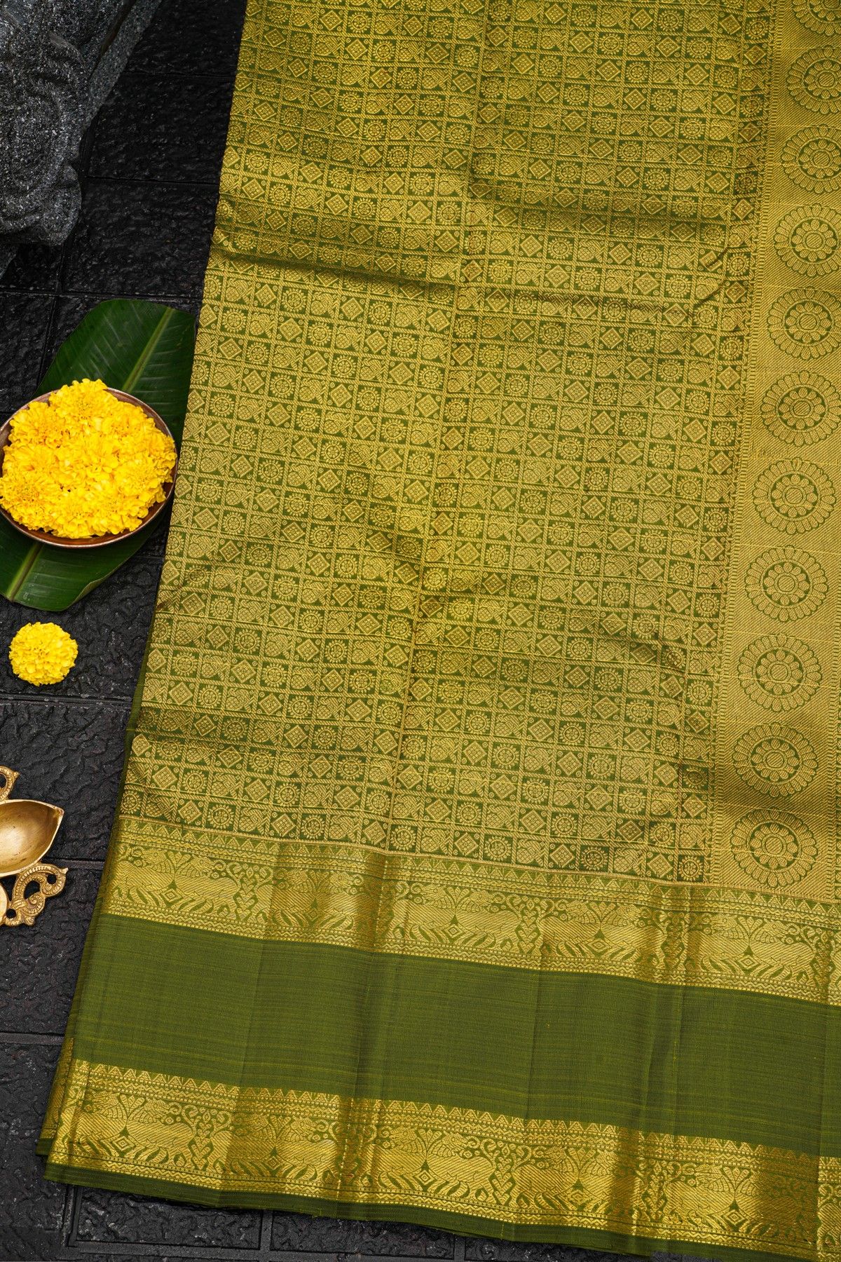 Kancheepuram Silk Mehendi Green Saree