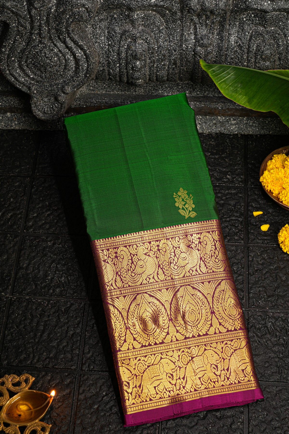 Kancheepuram Silk Bottle Green Saree