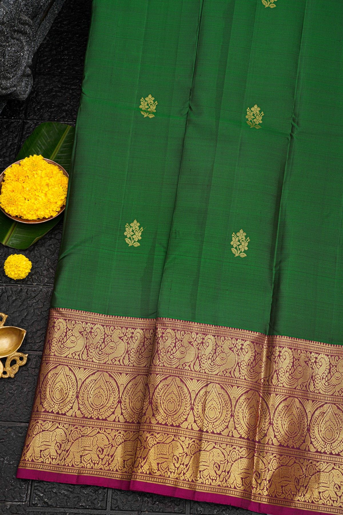 Kancheepuram Silk Bottle Green Saree