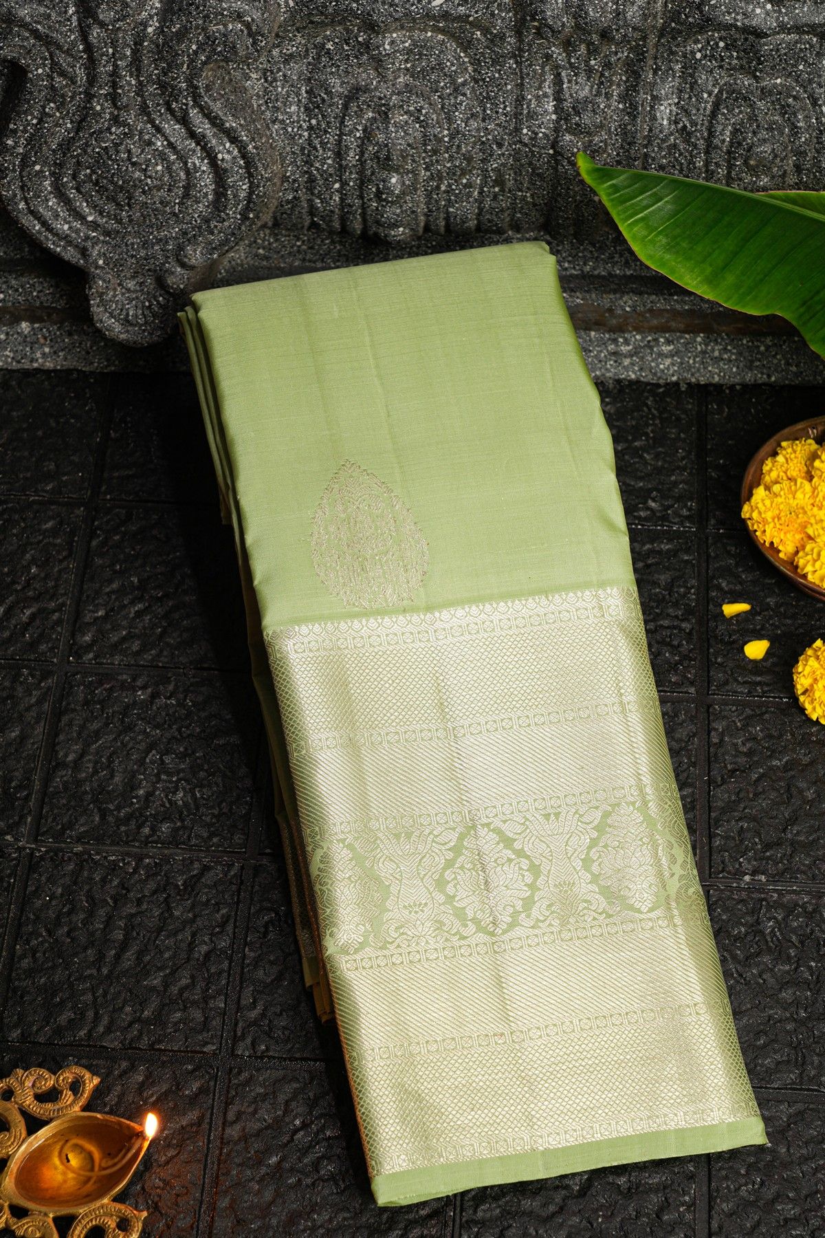 Kancheepuram Silk Pista Green Saree
