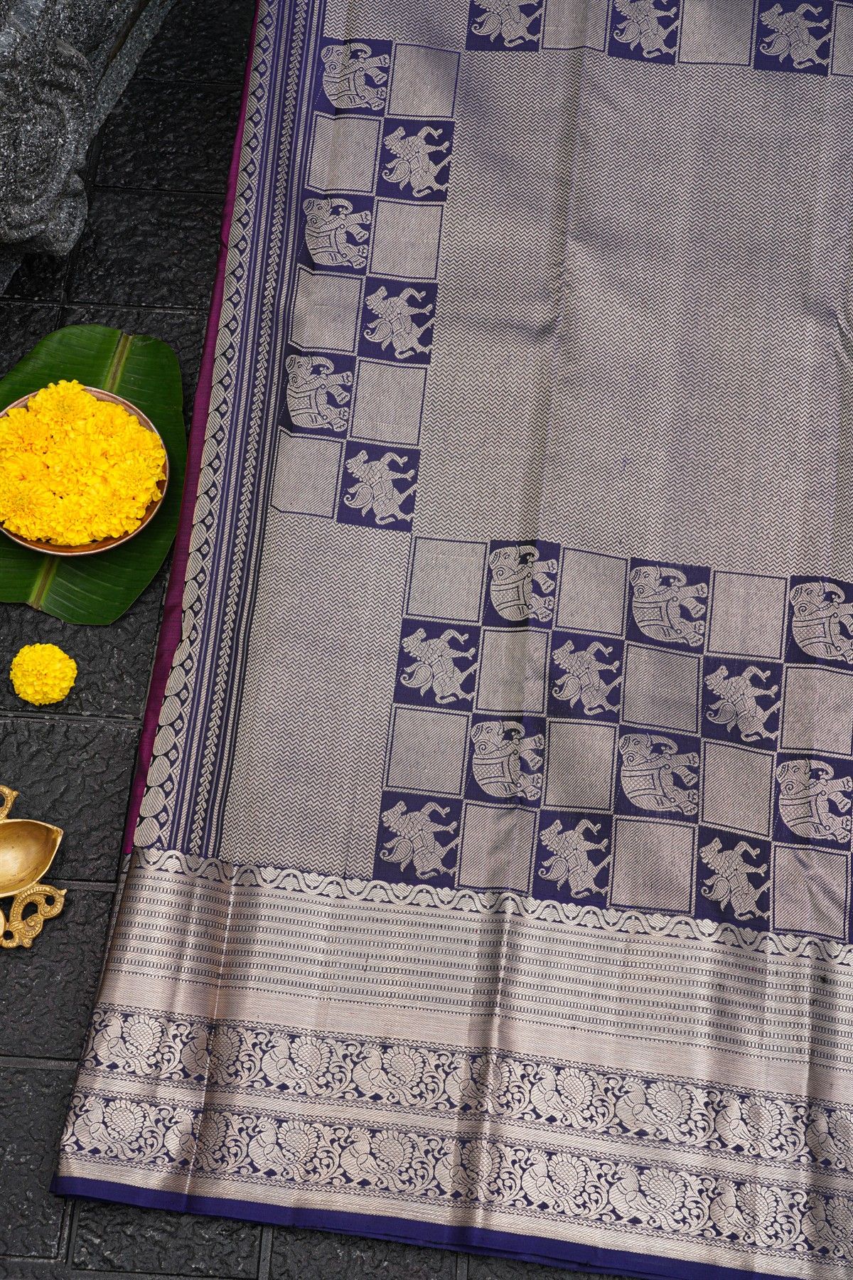 Kancheepuram Silk Dark Purple Saree