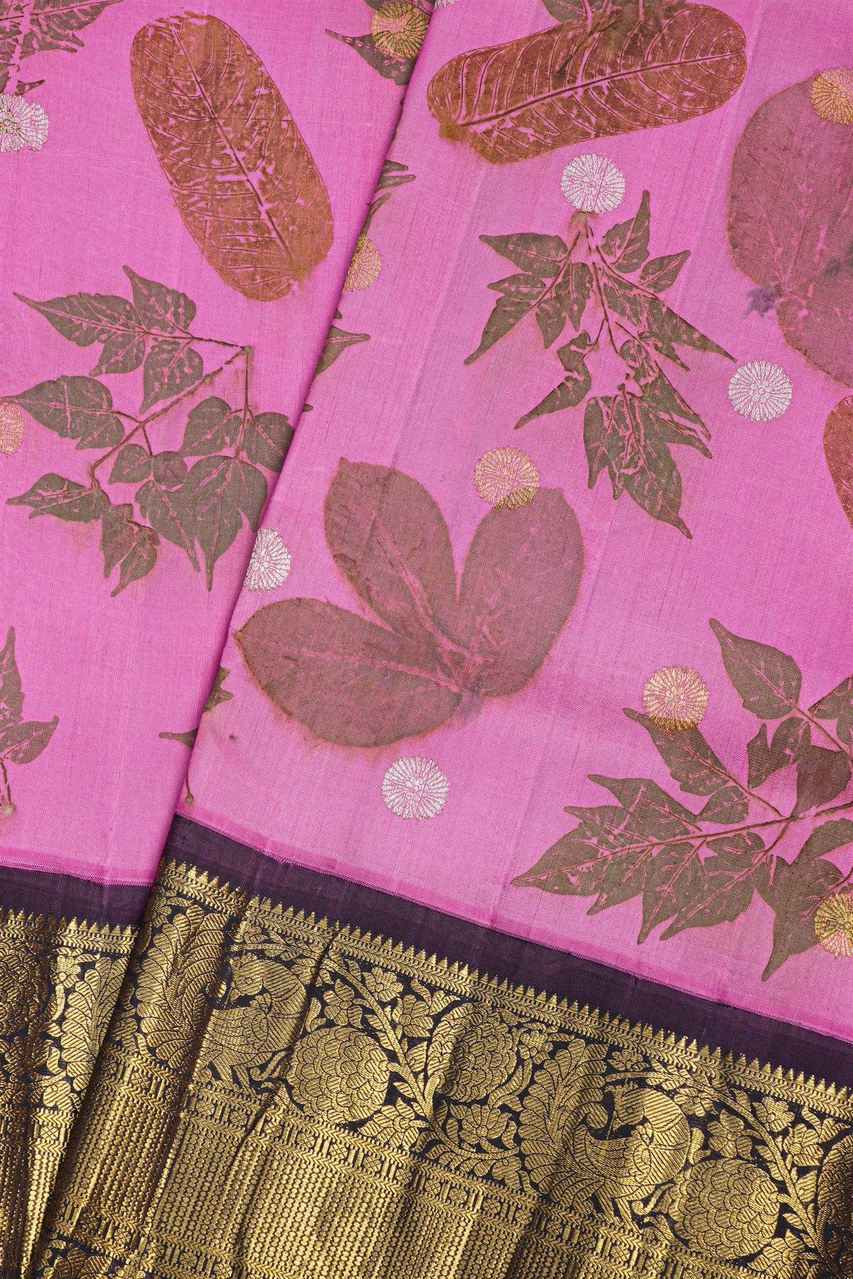Kancheepuram Eco Print Silk Pink Saree