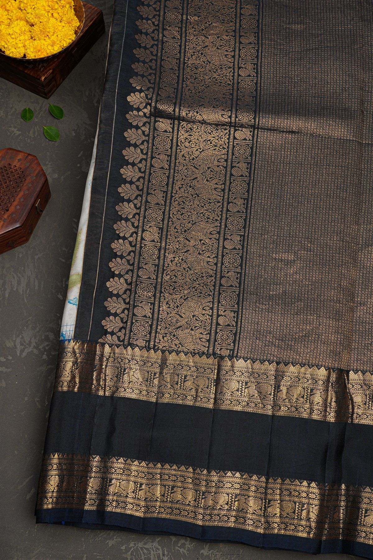 Kancheepuram Eco Print Silk Off White Saree