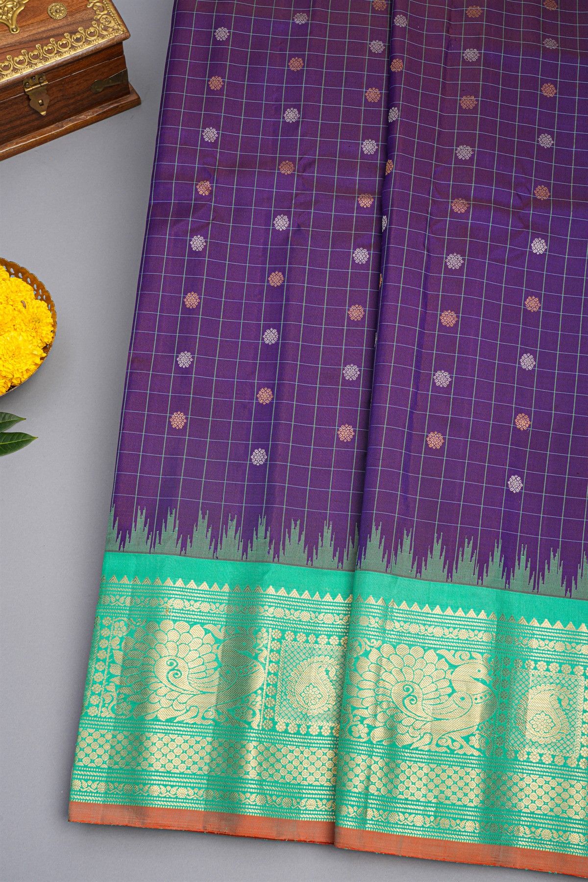 Gadwal Silk Navy Blue Saree