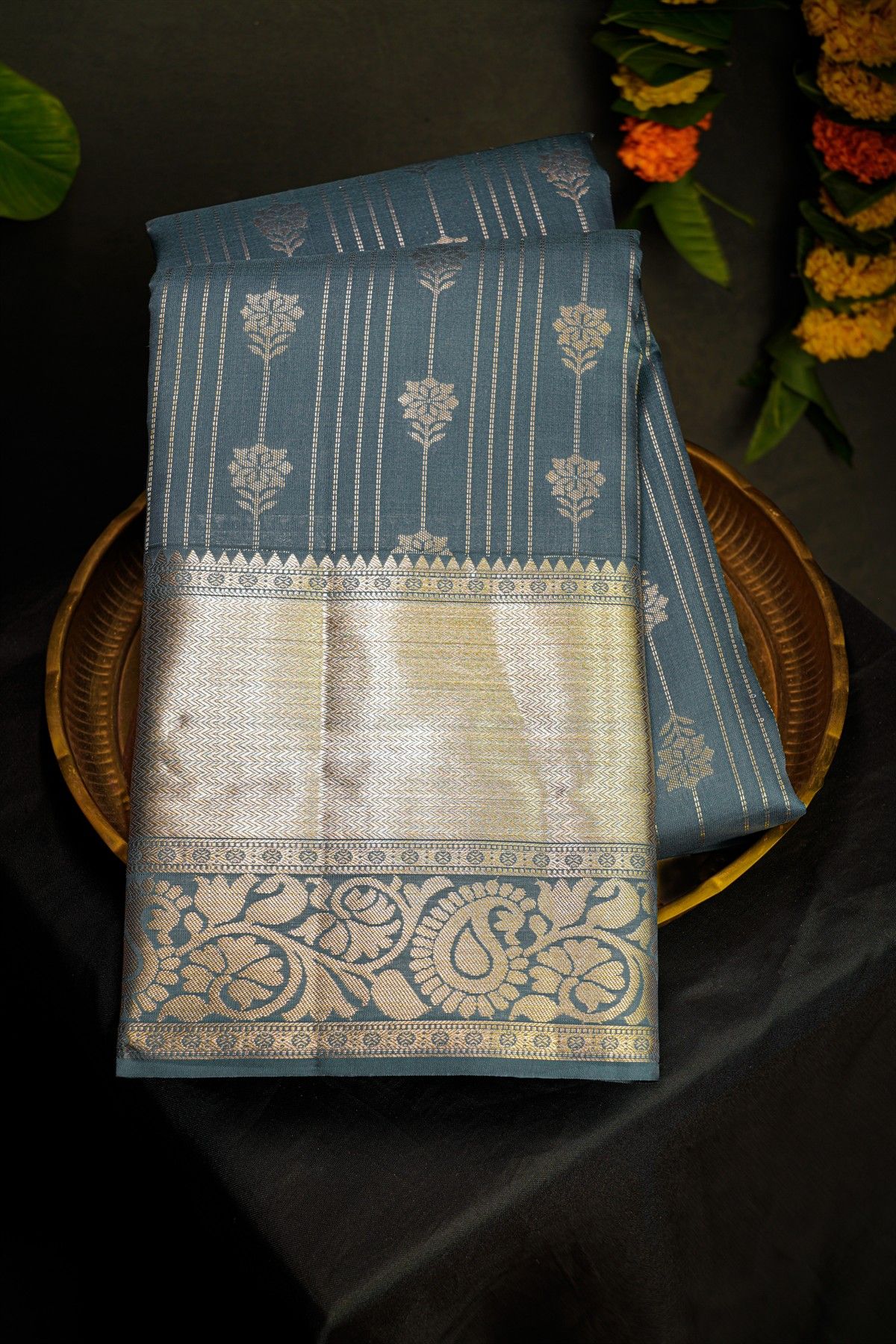 Kancheepuram Silk Dark Grey Saree