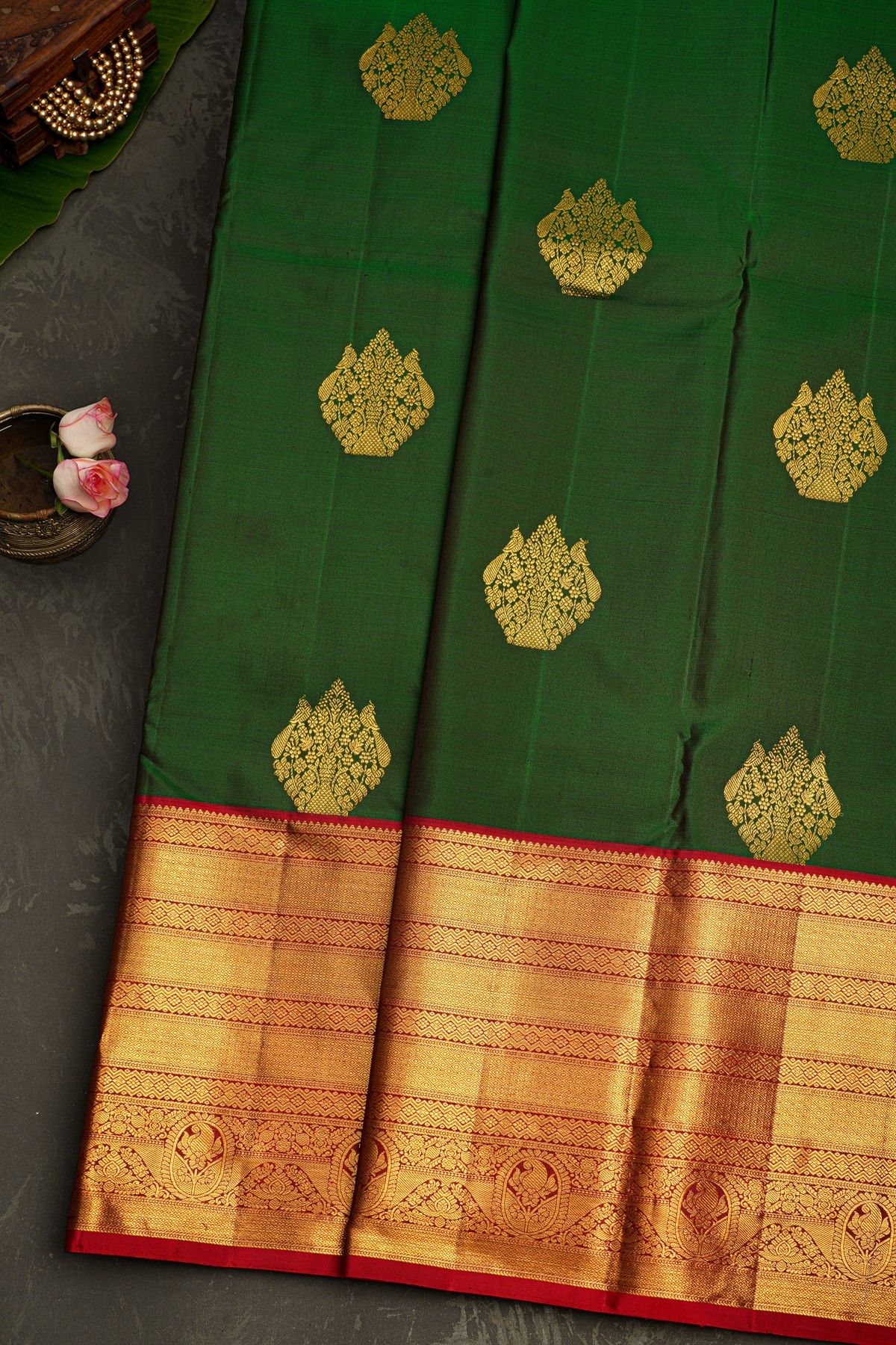Kancheepuram Silk Bottle Green Saree