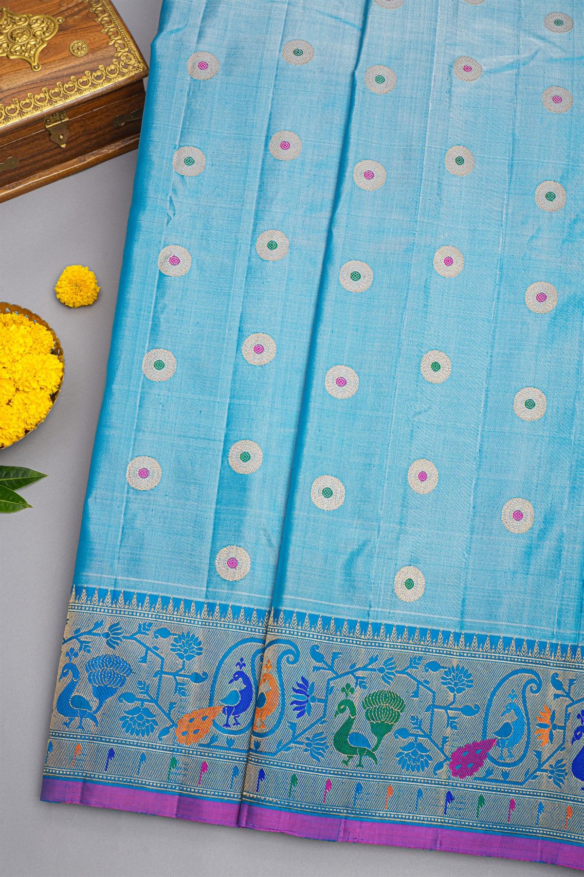 Gadwal Silk Sky Blue Saree
