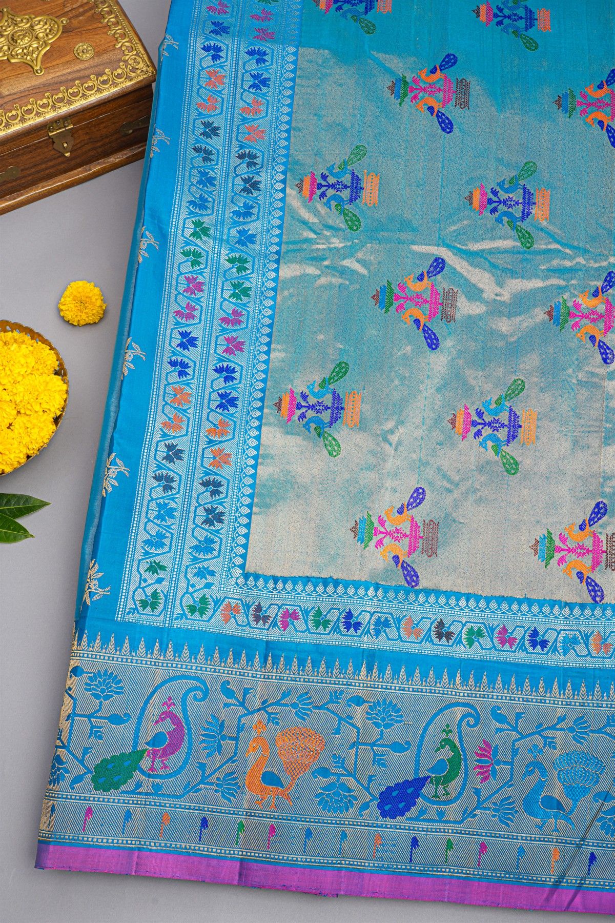 Gadwal Silk Sky Blue Saree