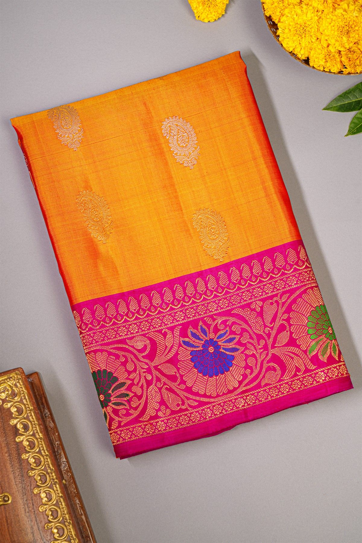 Gadwal Silk Orange Saree