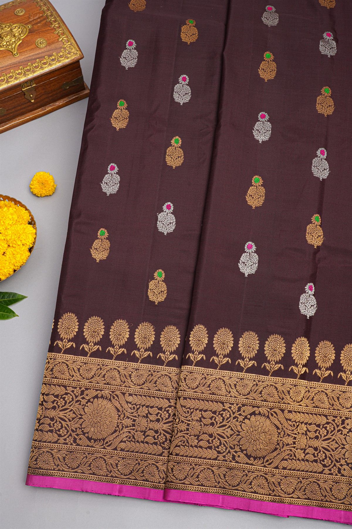 Gadwal Silk Dark Maroon Saree