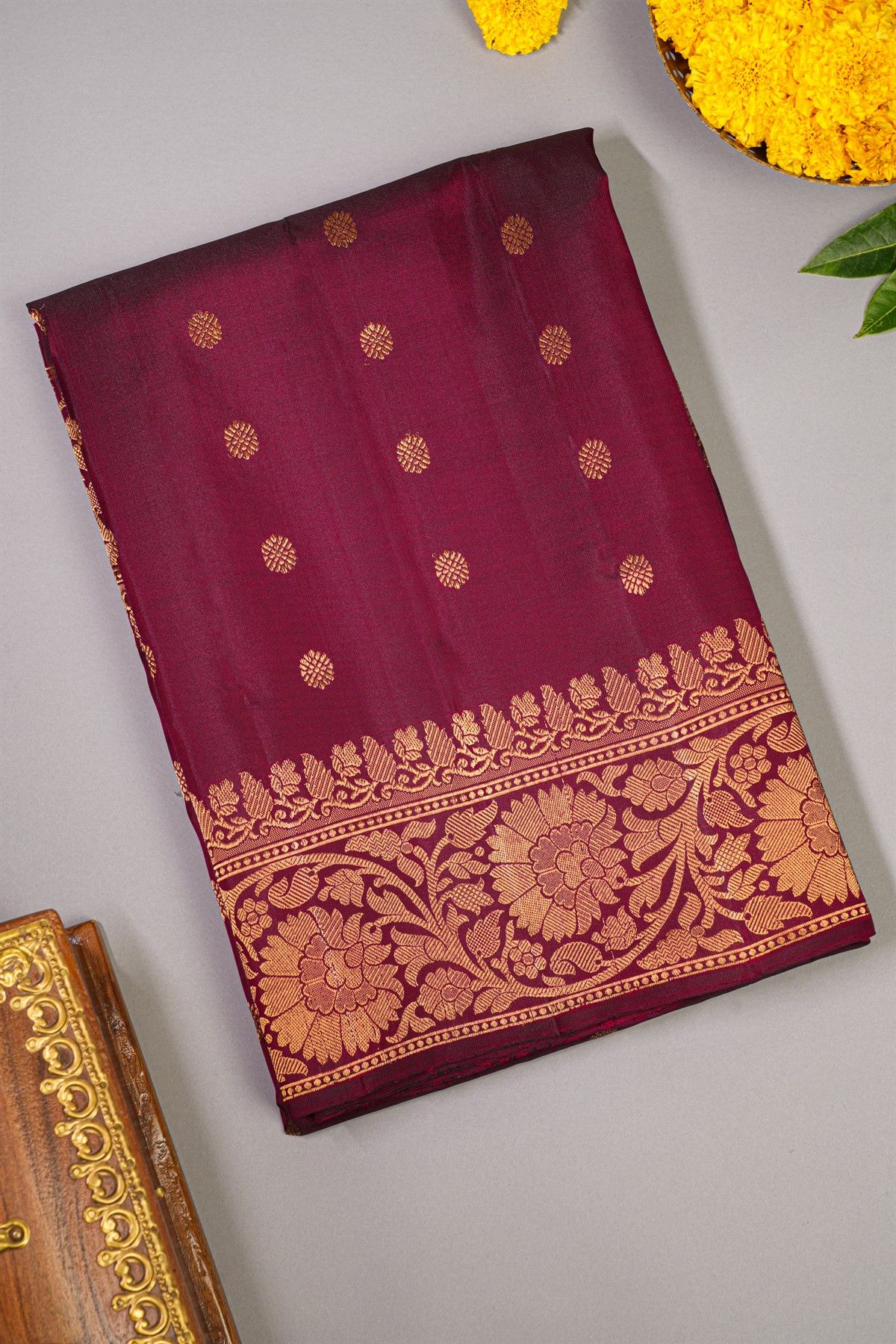 Gadwal Silk Dark Maroon Saree