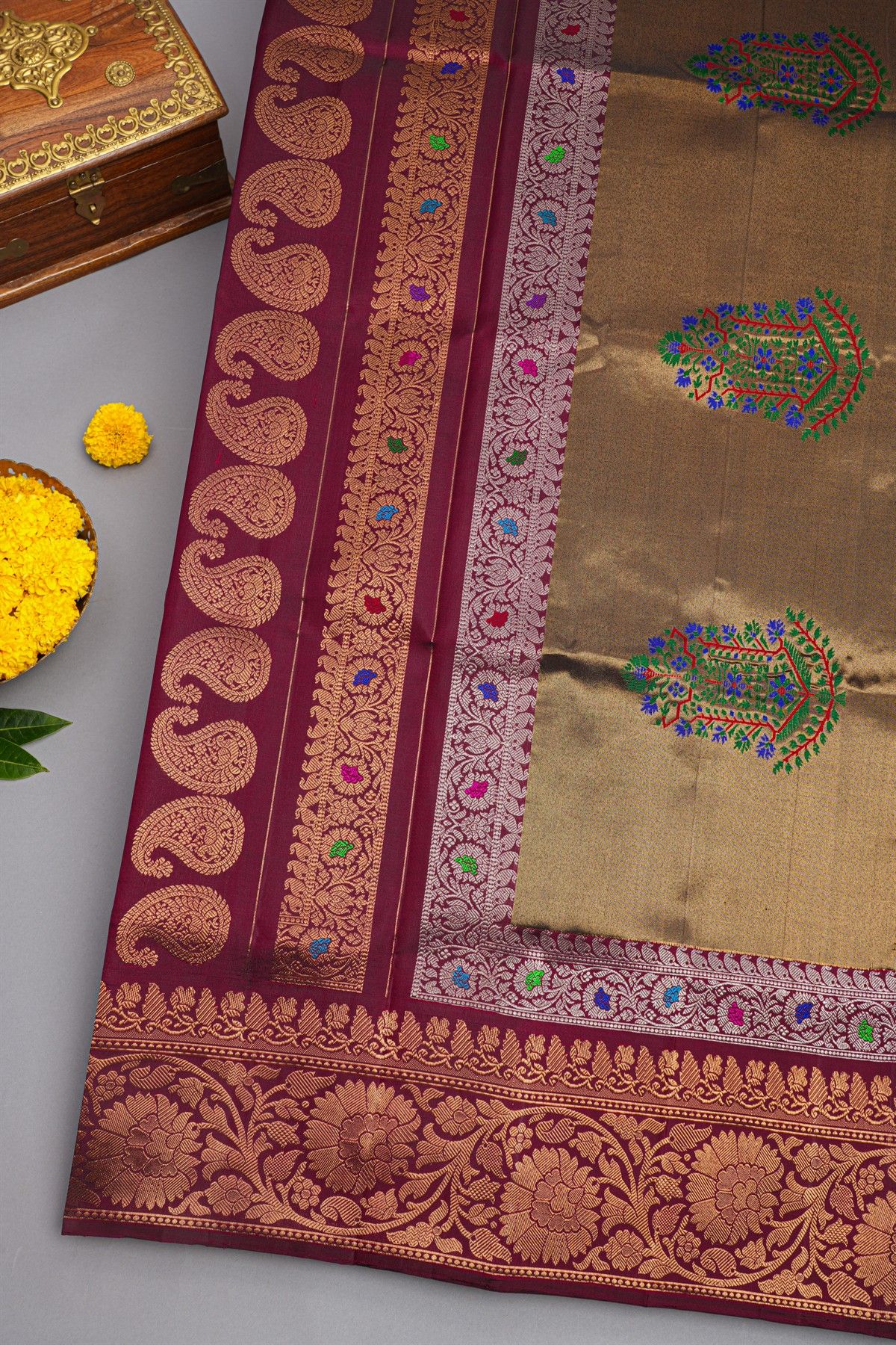 Gadwal Silk Dark Maroon Saree