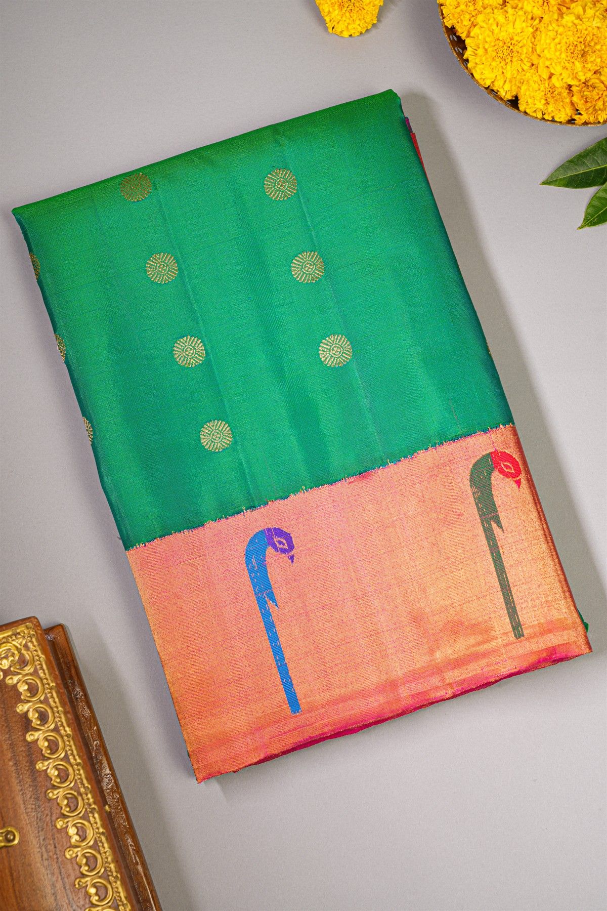 Gadwal Silk Rama Green Saree