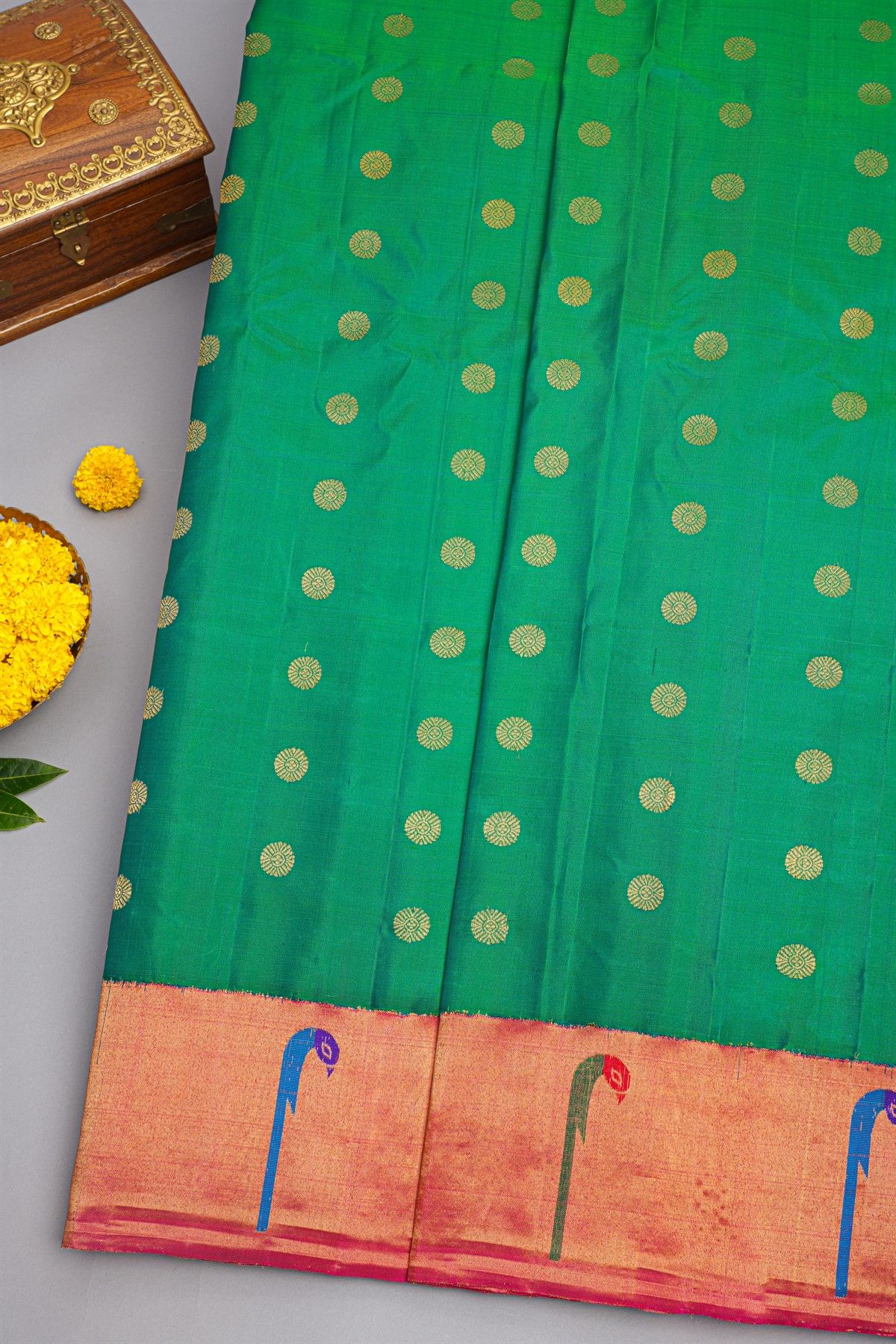 Gadwal Silk Rama Green Saree