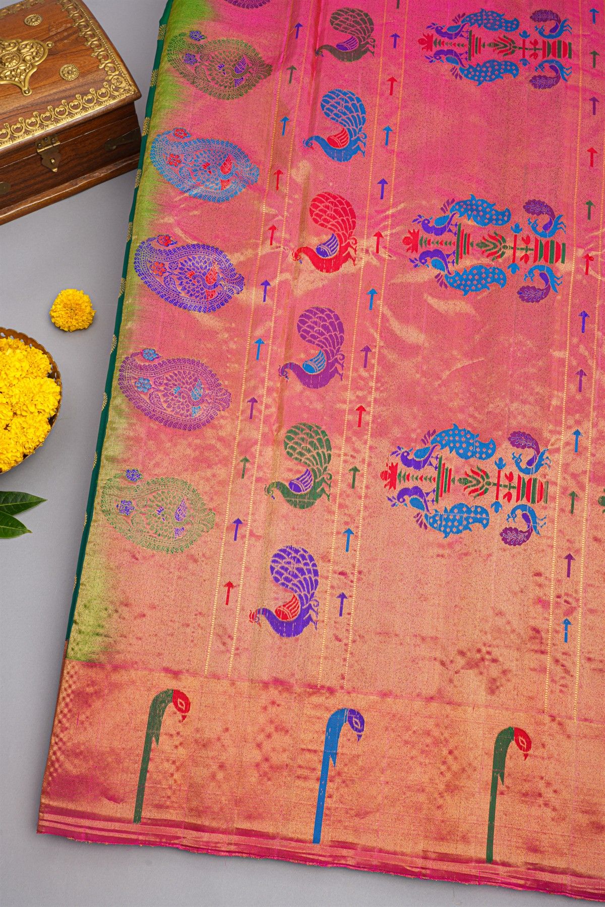 Gadwal Silk Rama Green Saree