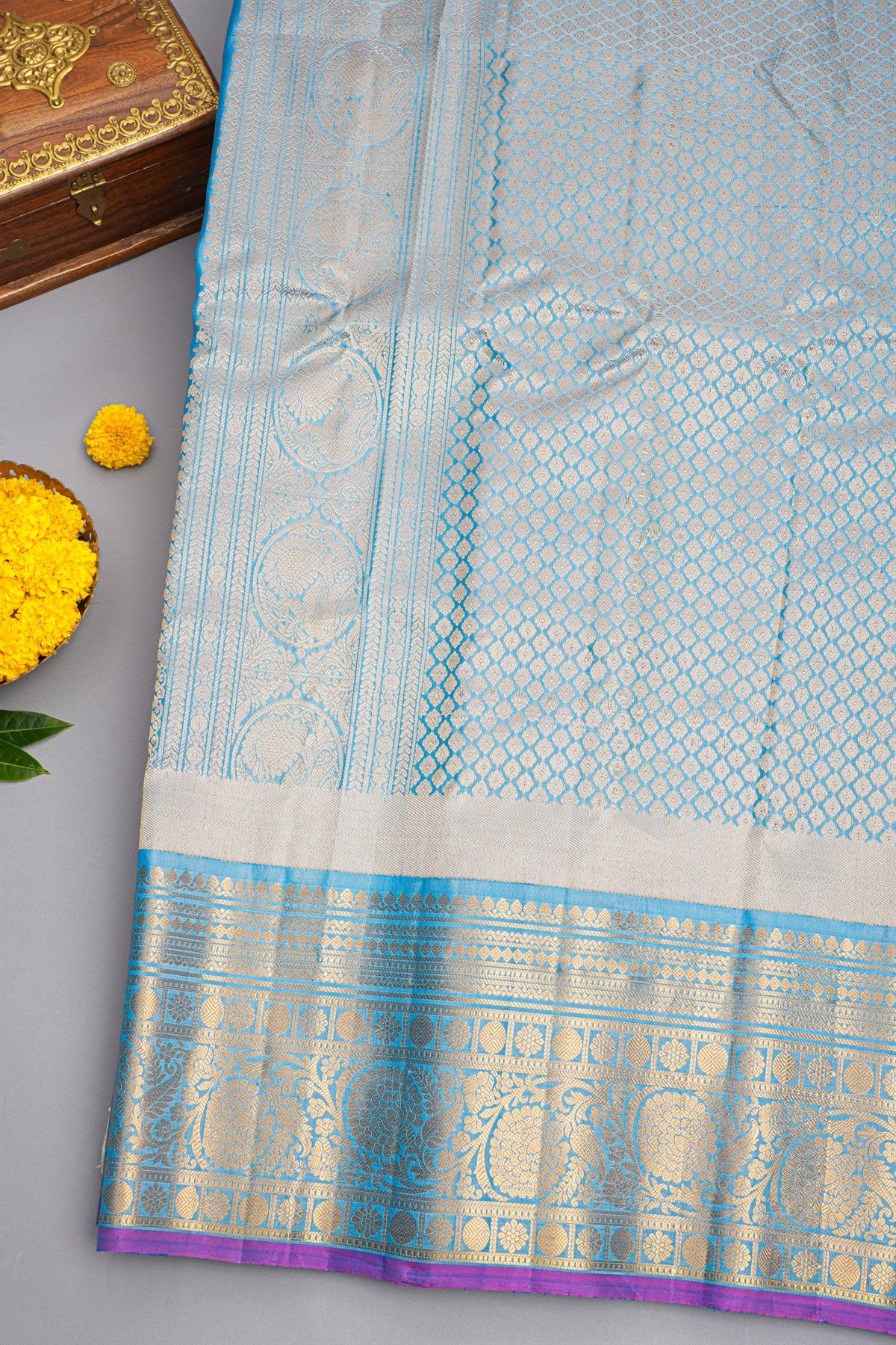 Gadwal Silk Sky Blue Saree