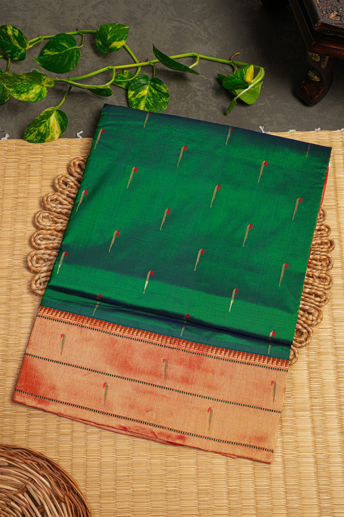 Paithani Silk Bottle Green Saree