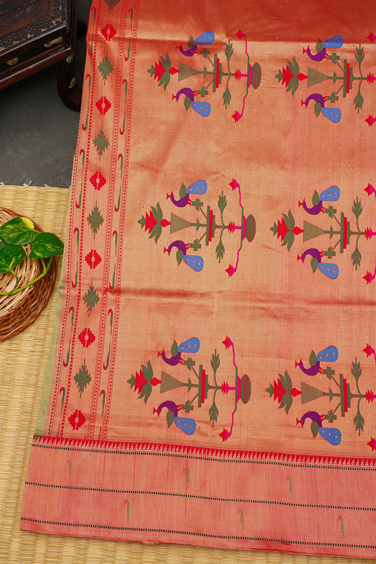 Paithani Silk Bottle Green Saree