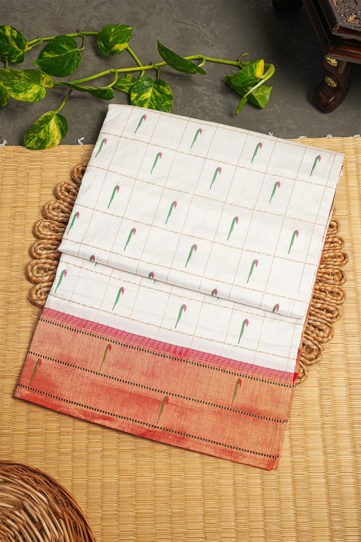 Paithani Silk Off White Saree