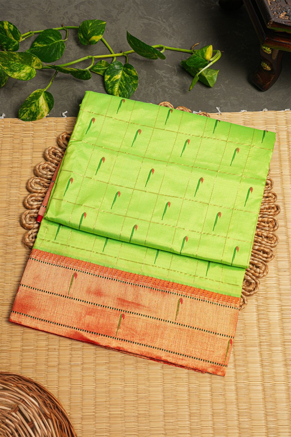 Paithani Silk Parrot Green Saree