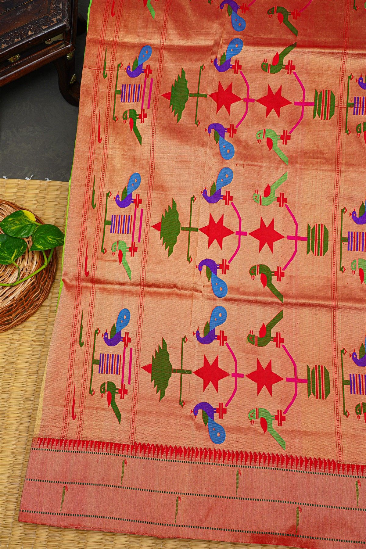 Paithani Silk Parrot Green Saree