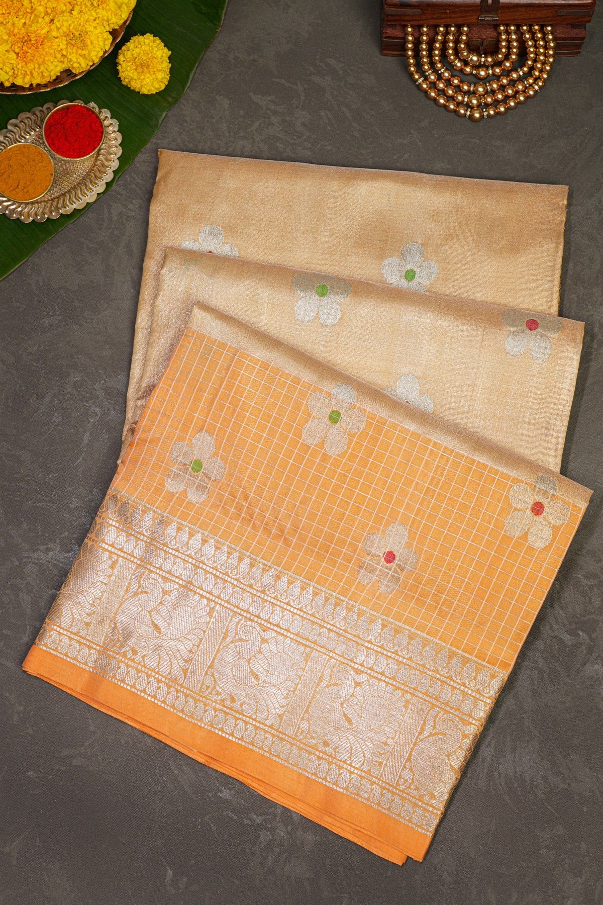 Venkatagiri Silk Light Orange Saree