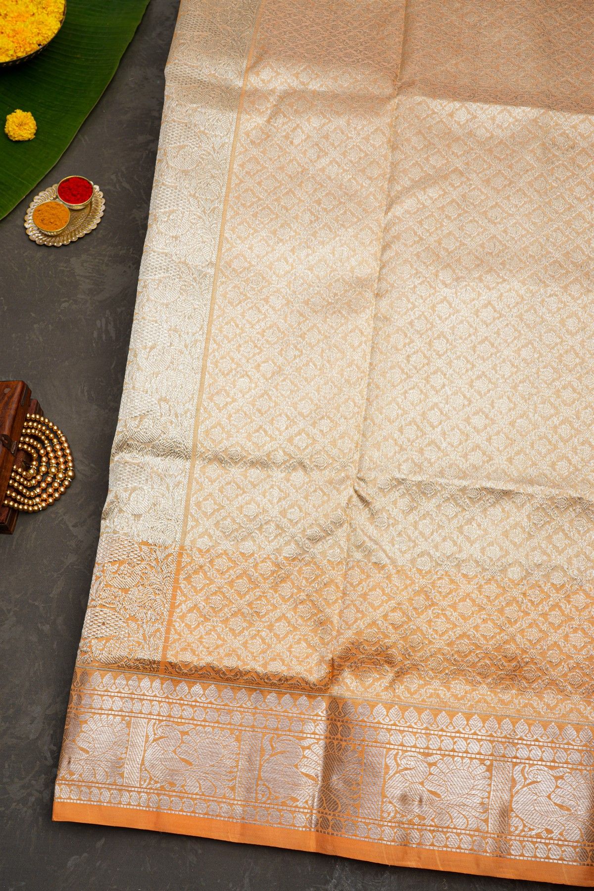 Venkatagiri Silk Light Orange Saree