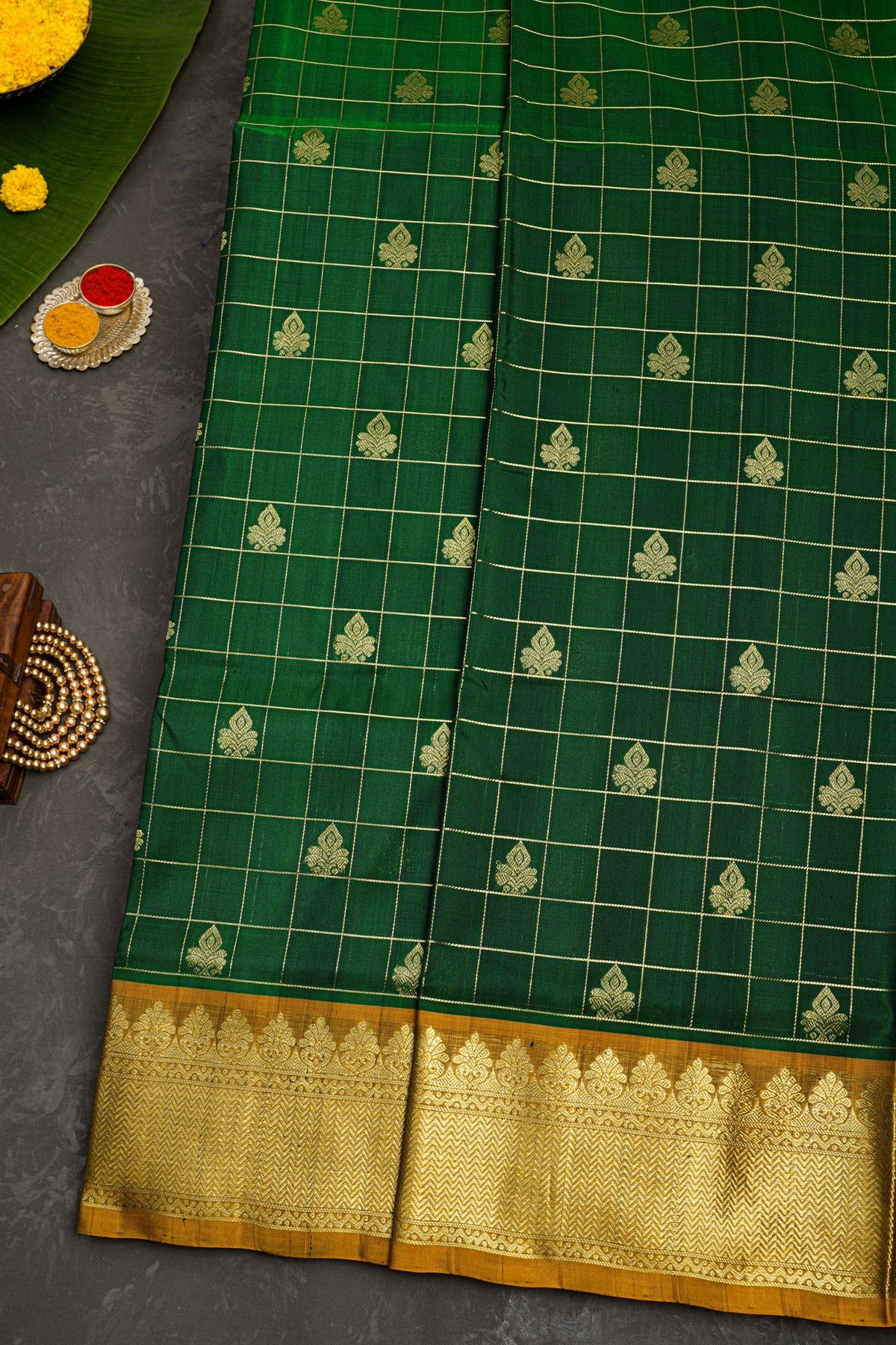 Venkatagiri Silk Bottle Green Saree