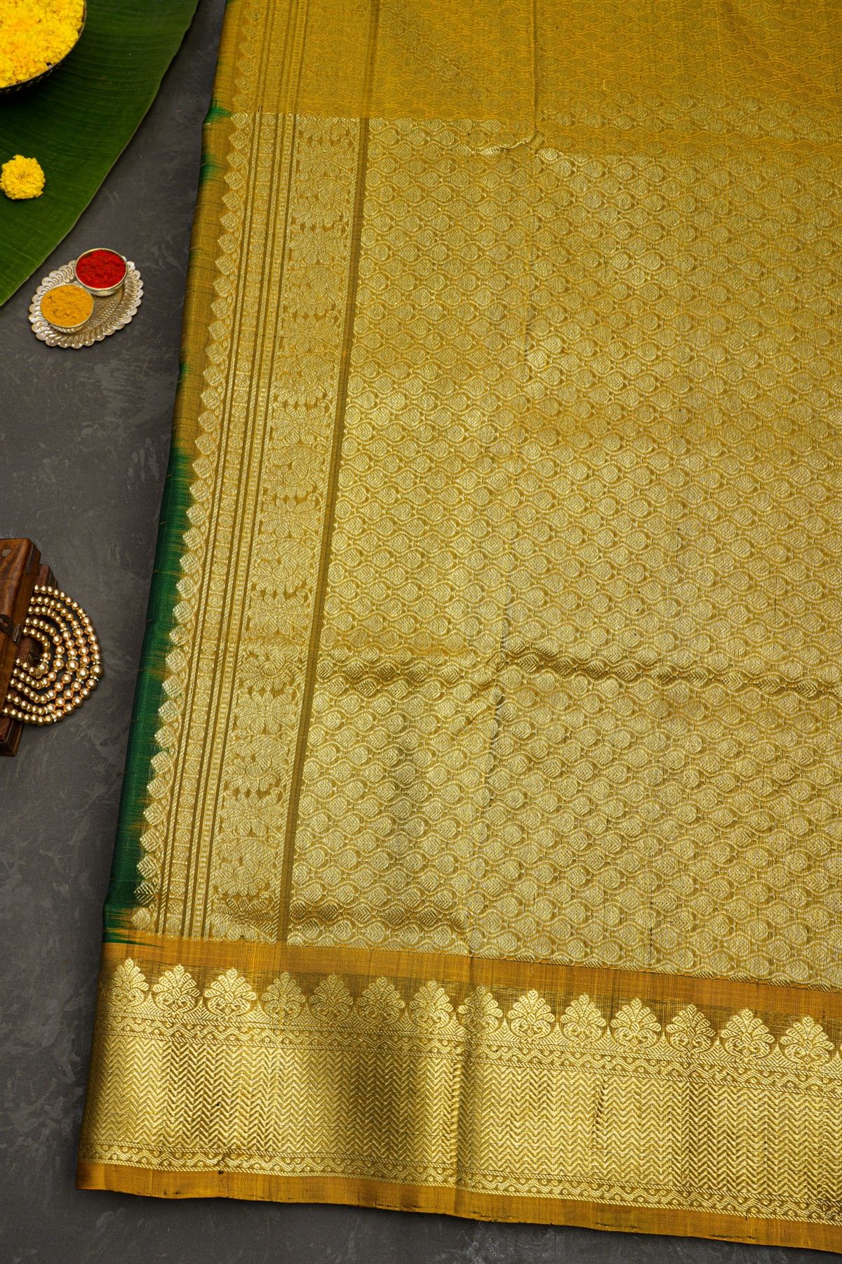 Venkatagiri Silk Bottle Green Saree