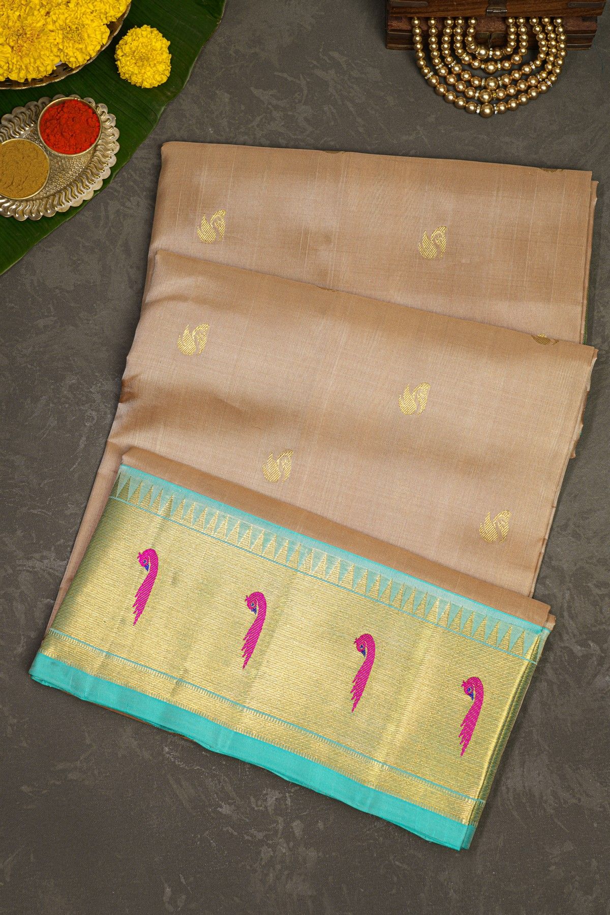 Venkatagiri Silk Light Beige Saree