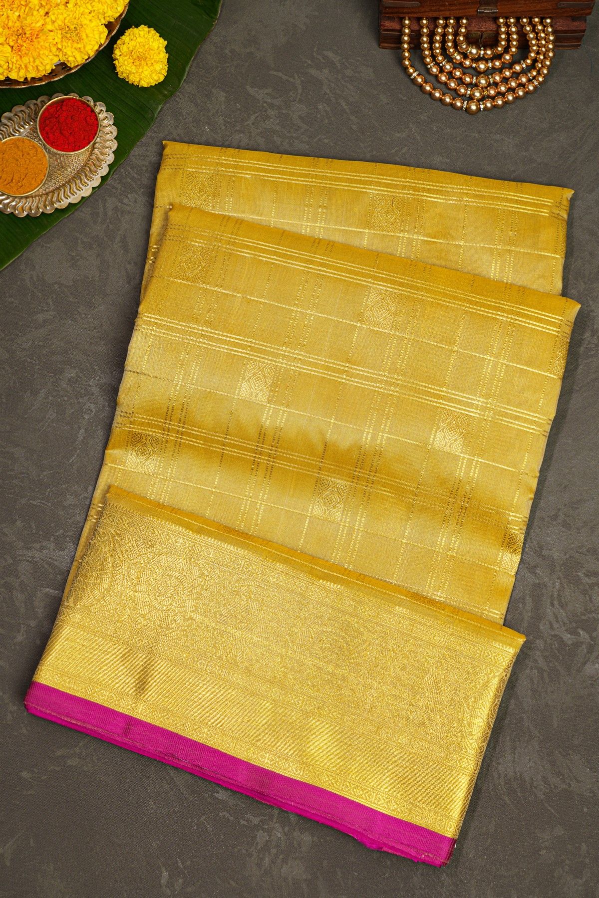 Venkatagiri Silk Mustard Saree