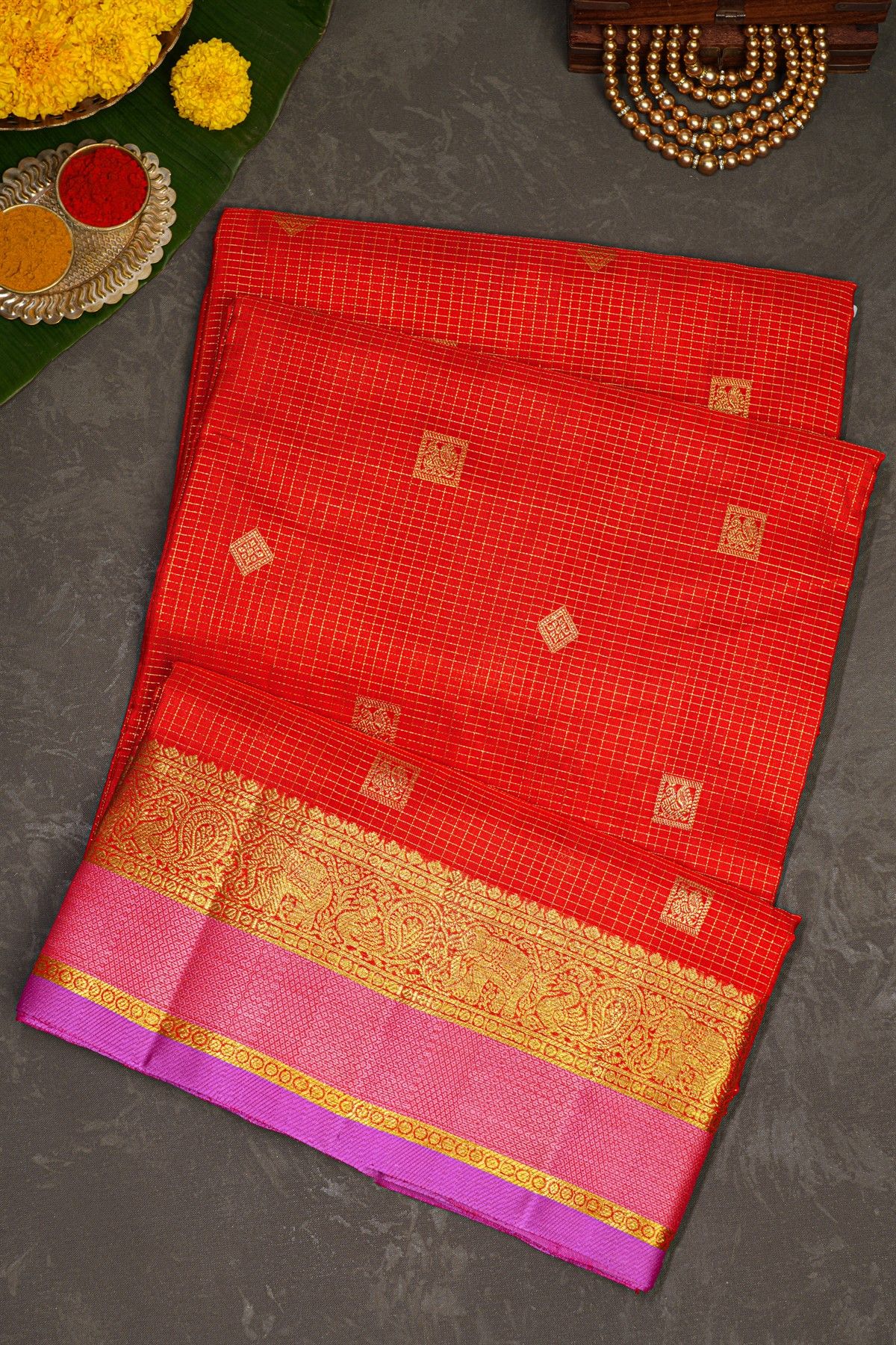 Venkatagiri Silk Red Saree