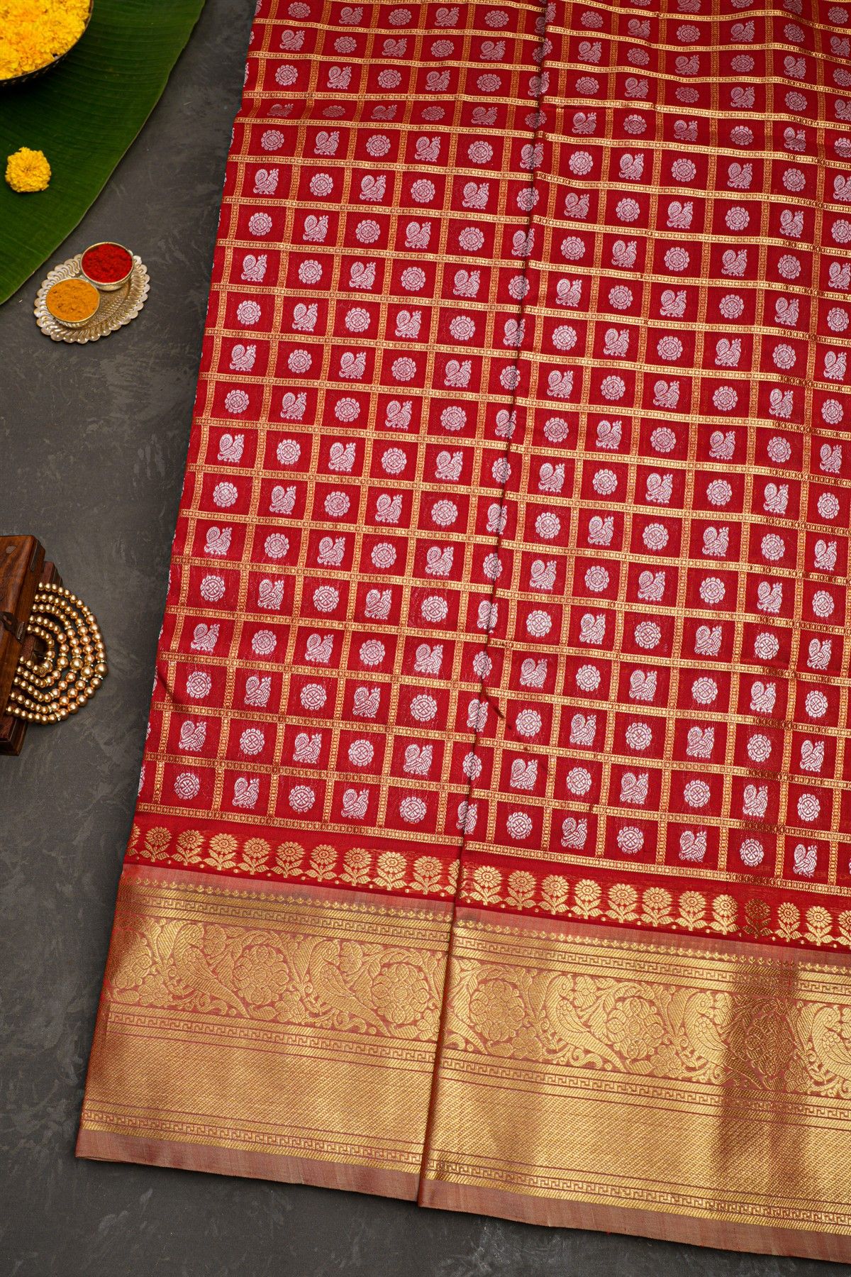 Venkatagiri Silk Red Saree