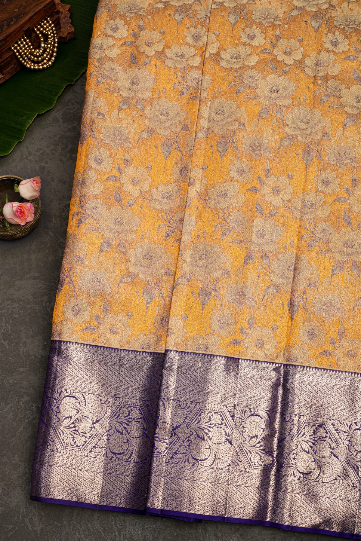 Kancheepuram Silk Orange Saree