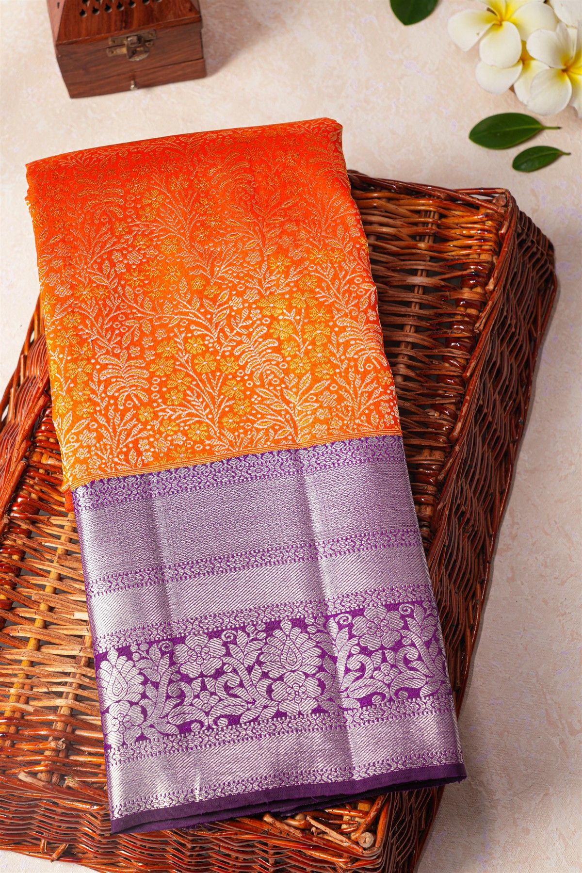Kancheepuram Silk Orange Saree