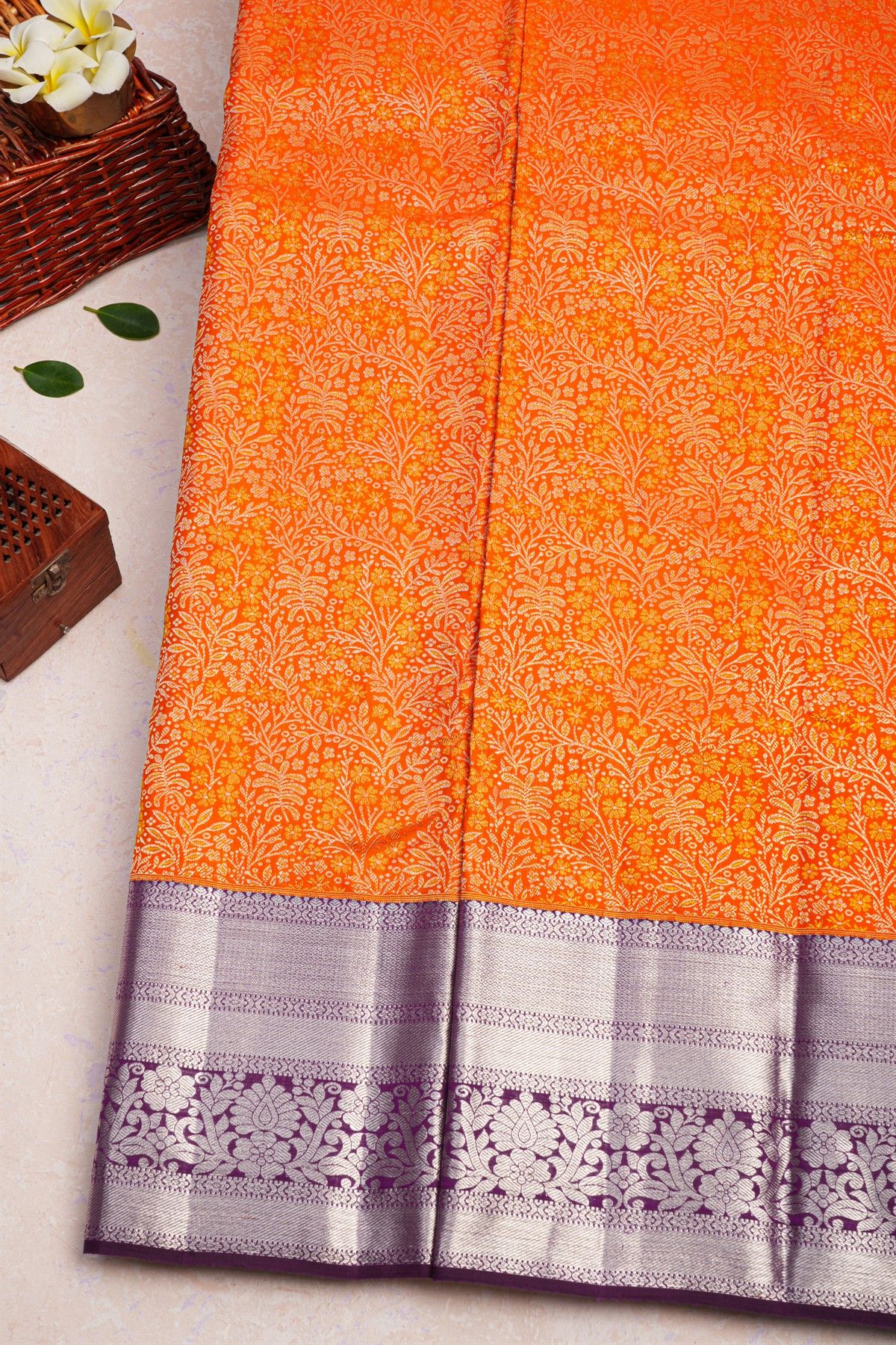 Kancheepuram Silk Orange Saree