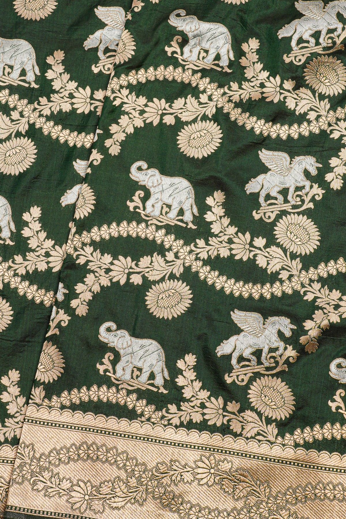 Banarasi Silk Bottle Green Saree