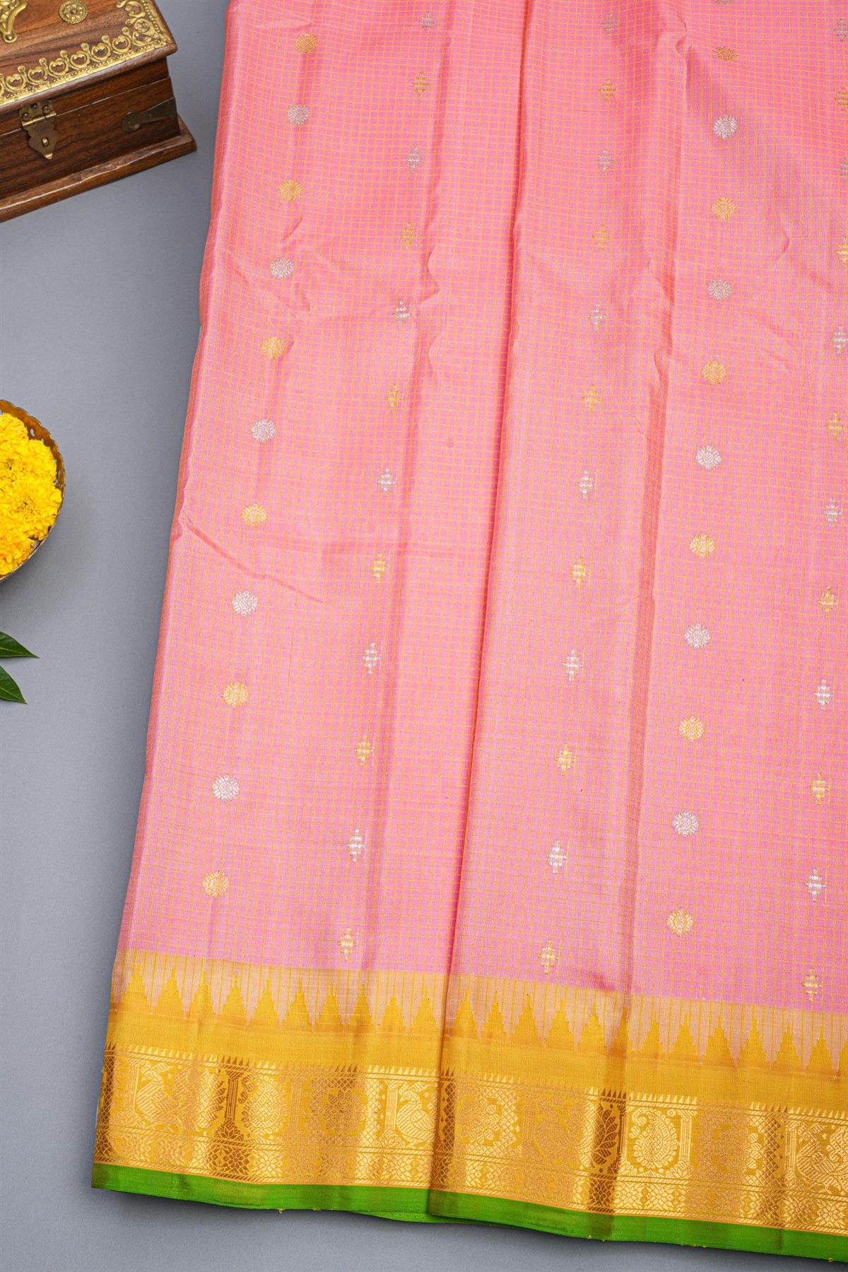 Gadwal Silk Baby Pink Saree