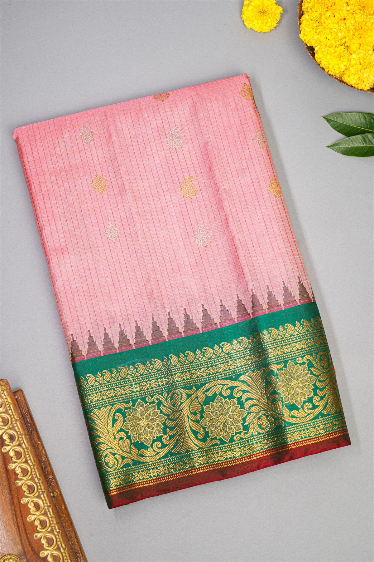 Gadwal Silk Baby Pink Saree