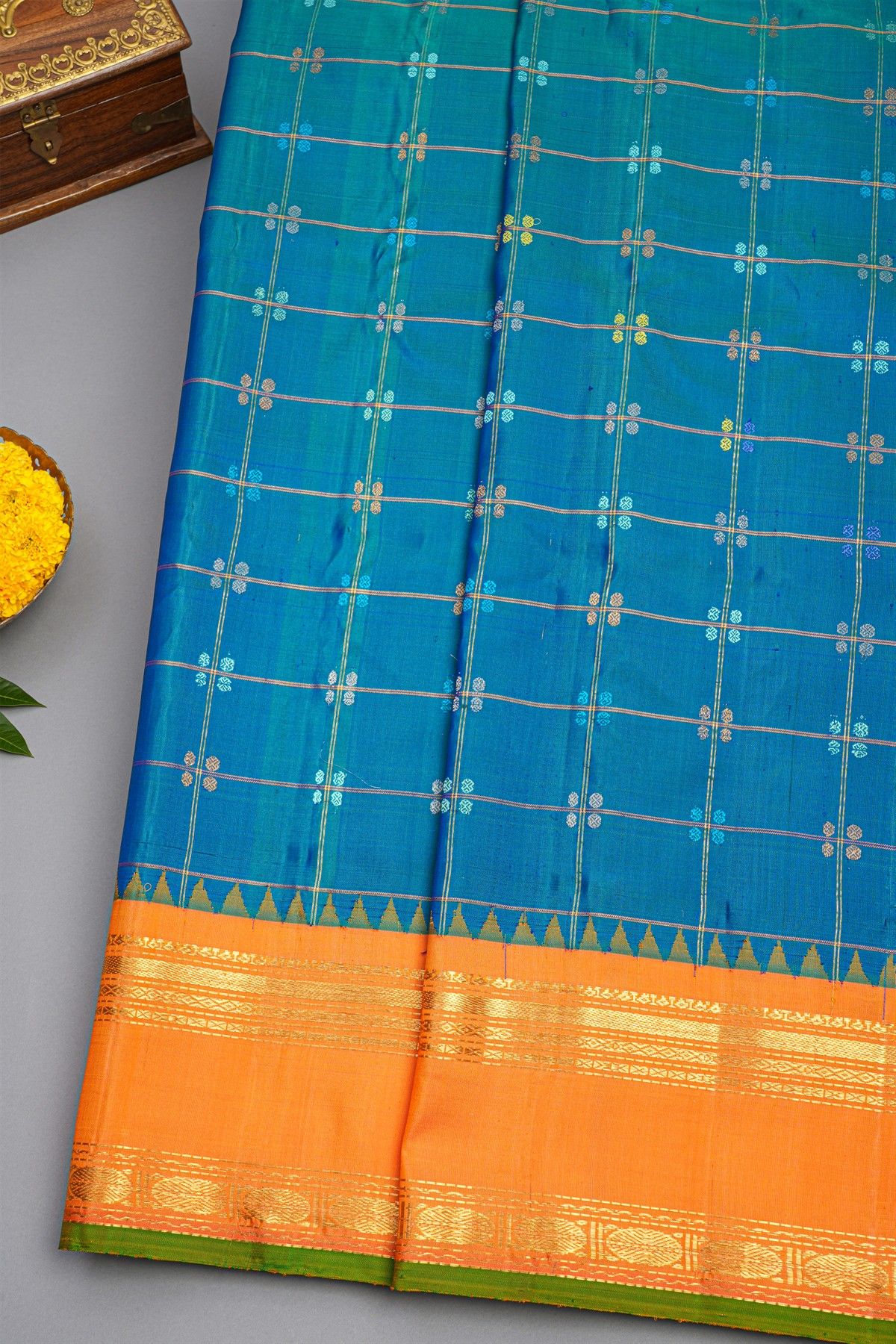 Gadwal Silk Teal Blue Saree