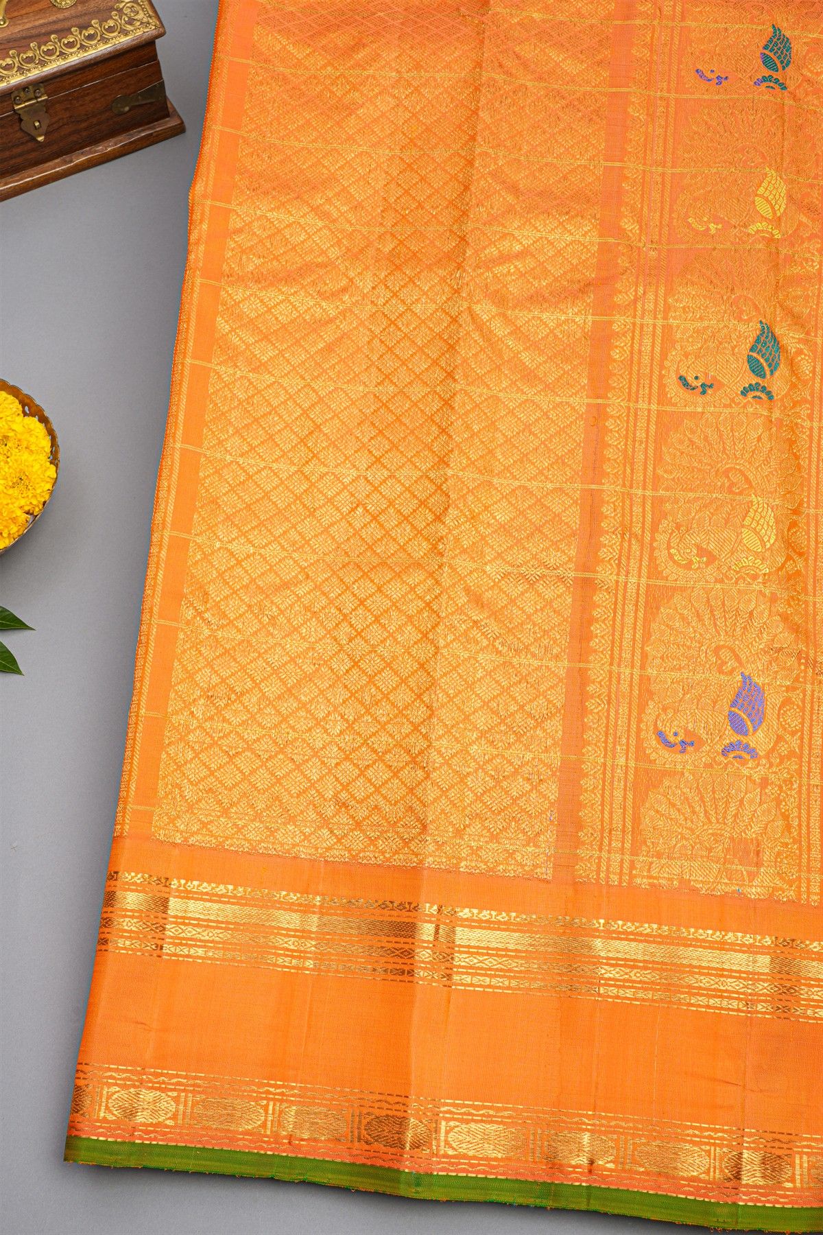 Gadwal Silk Teal Blue Saree