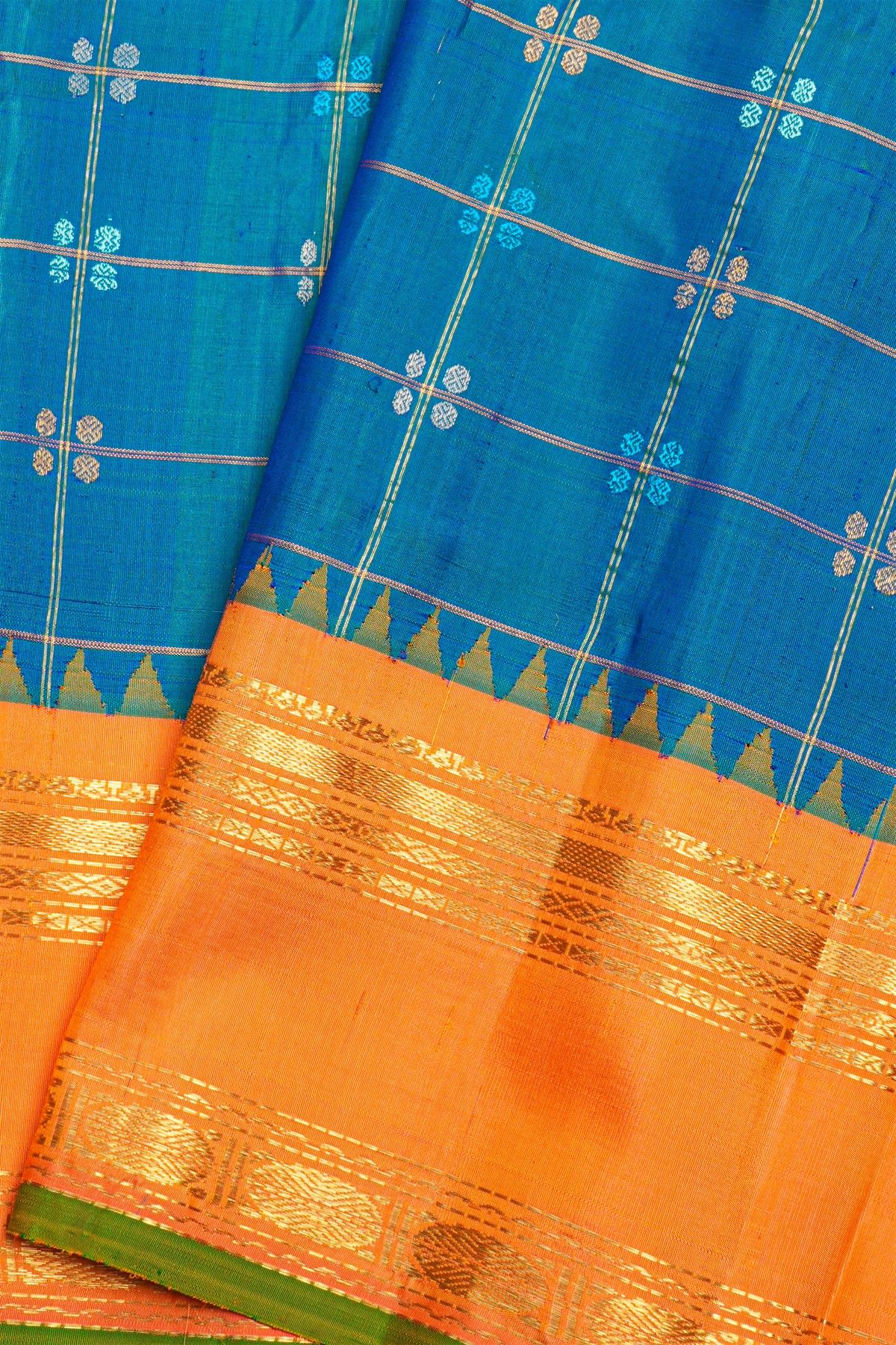 Gadwal Silk Teal Blue Saree