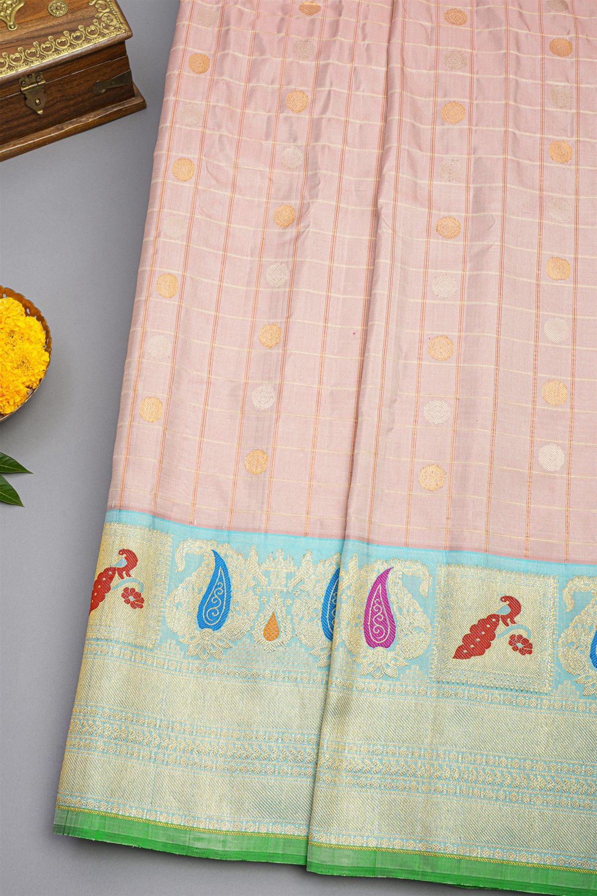 Gadwal Silk Baby Pink Saree