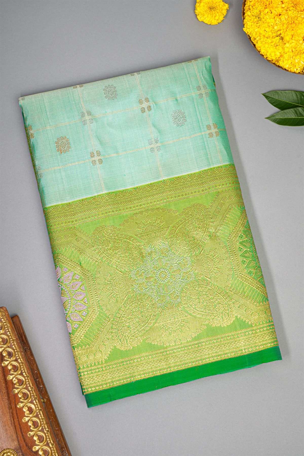 Gadwal Silk Sky Blue Saree