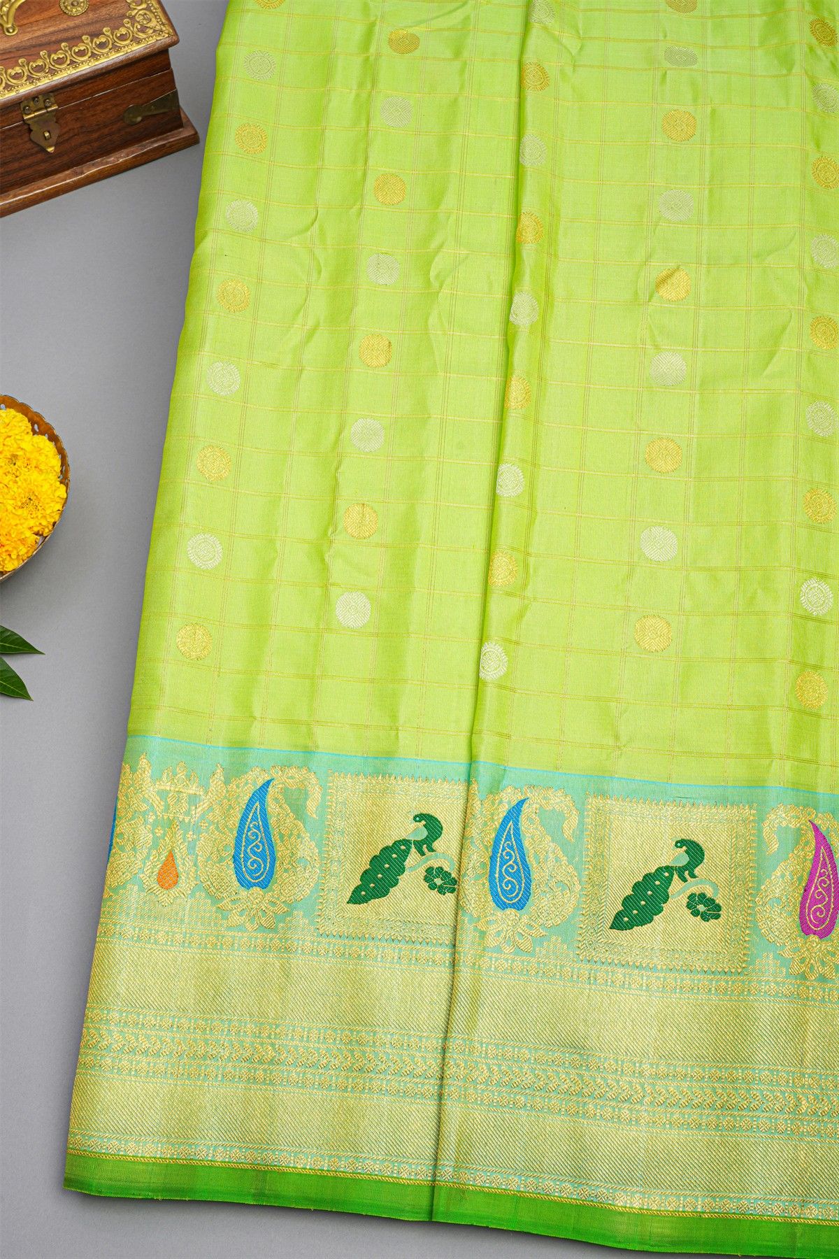 Gadwal Silk Parrot Green Saree