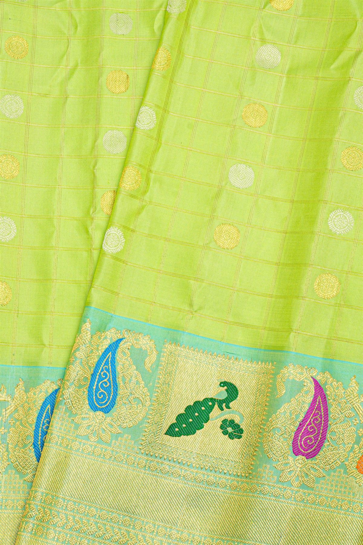 Gadwal Silk Parrot Green Saree
