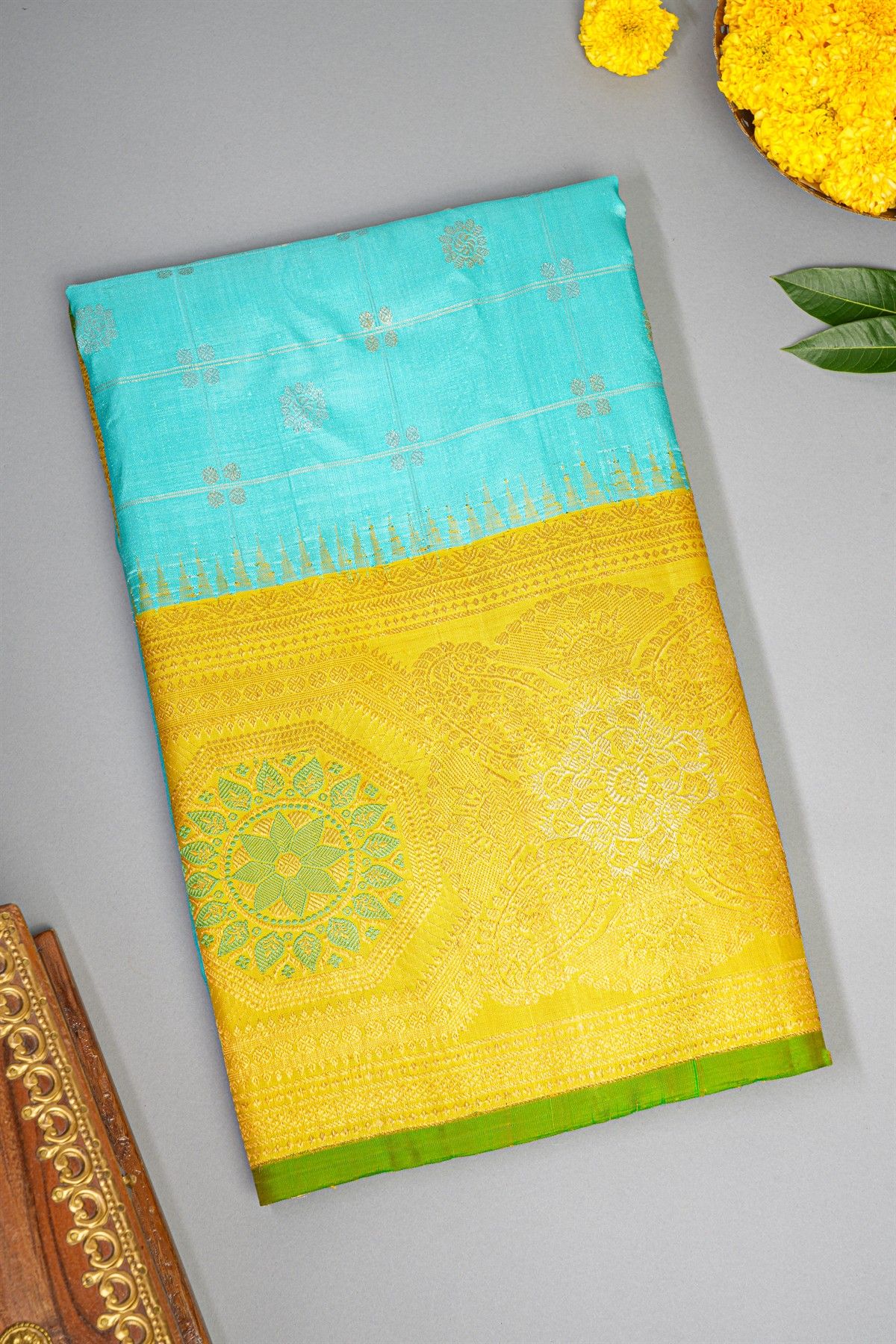 Gadwal Silk Sky Blue Saree