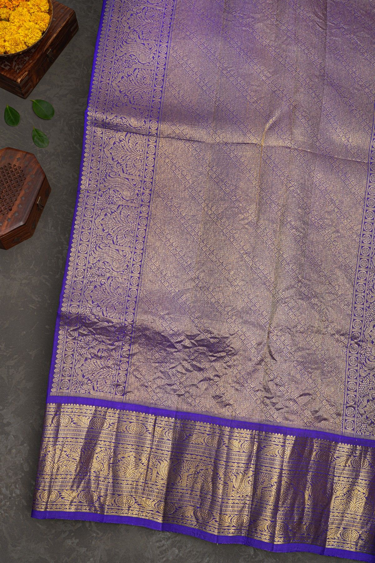 Kancheepuram Eco Print Silk Yellow Saree