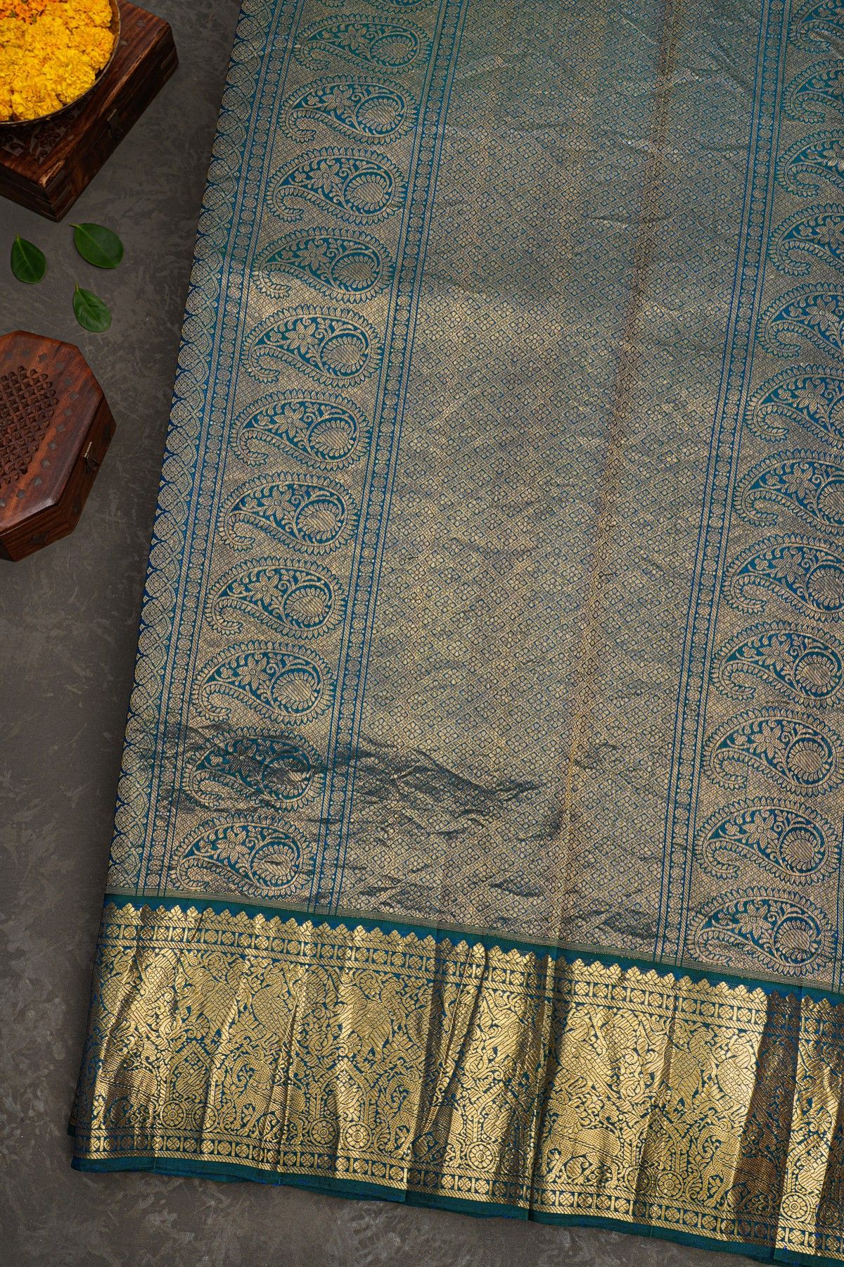 Kancheepuram Eco Print Silk Off White Saree